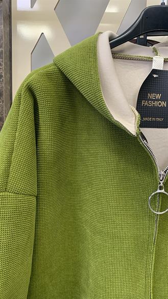 Yeşil Kapüşonlu Oversize Ceket |