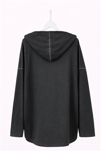 Yıldız Baskılı Taş Detaylı Kapüşonlu Oversize Kadın Sweatshirt