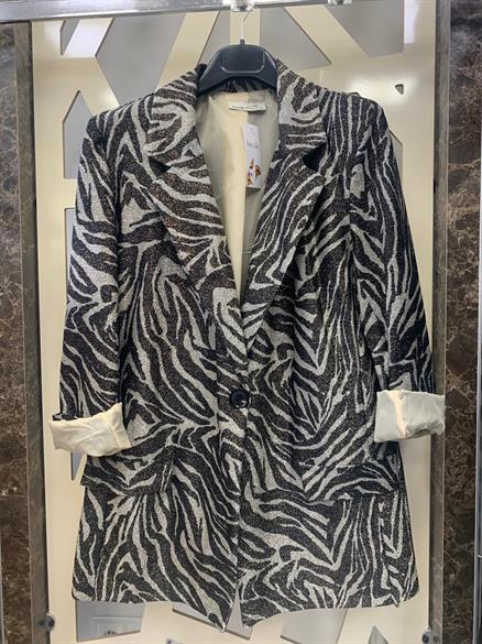 Zebra Desenli Gabardin Simli Kumaş Blazer Ceket 