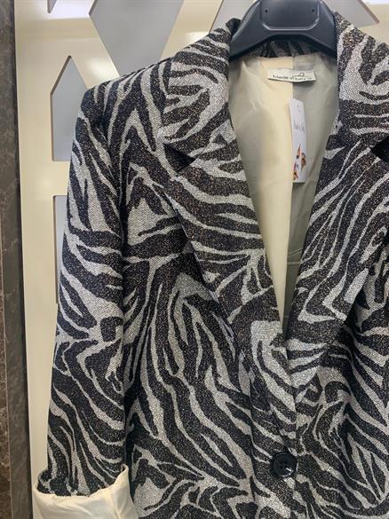 Zebra Desenli Gabardin Simli Kumaş Blazer Ceket 