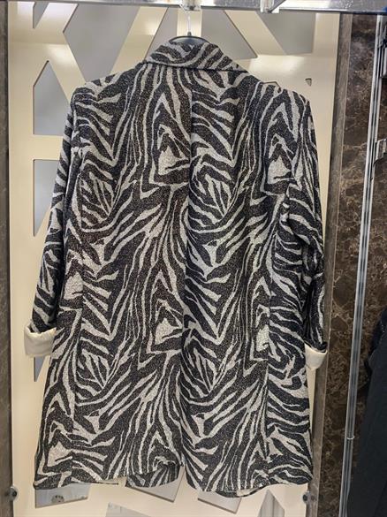 Zebra Desenli Gabardin Simli Kumaş Blazer Ceket 