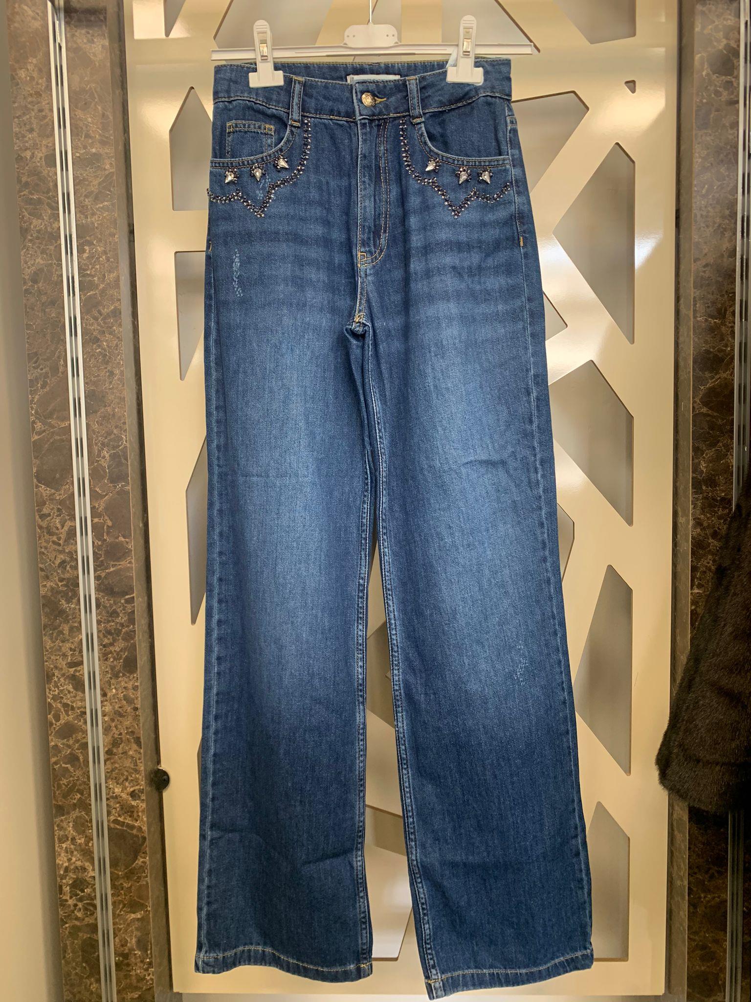 Cepleri Taş Detaylı Palazzo Pantolon