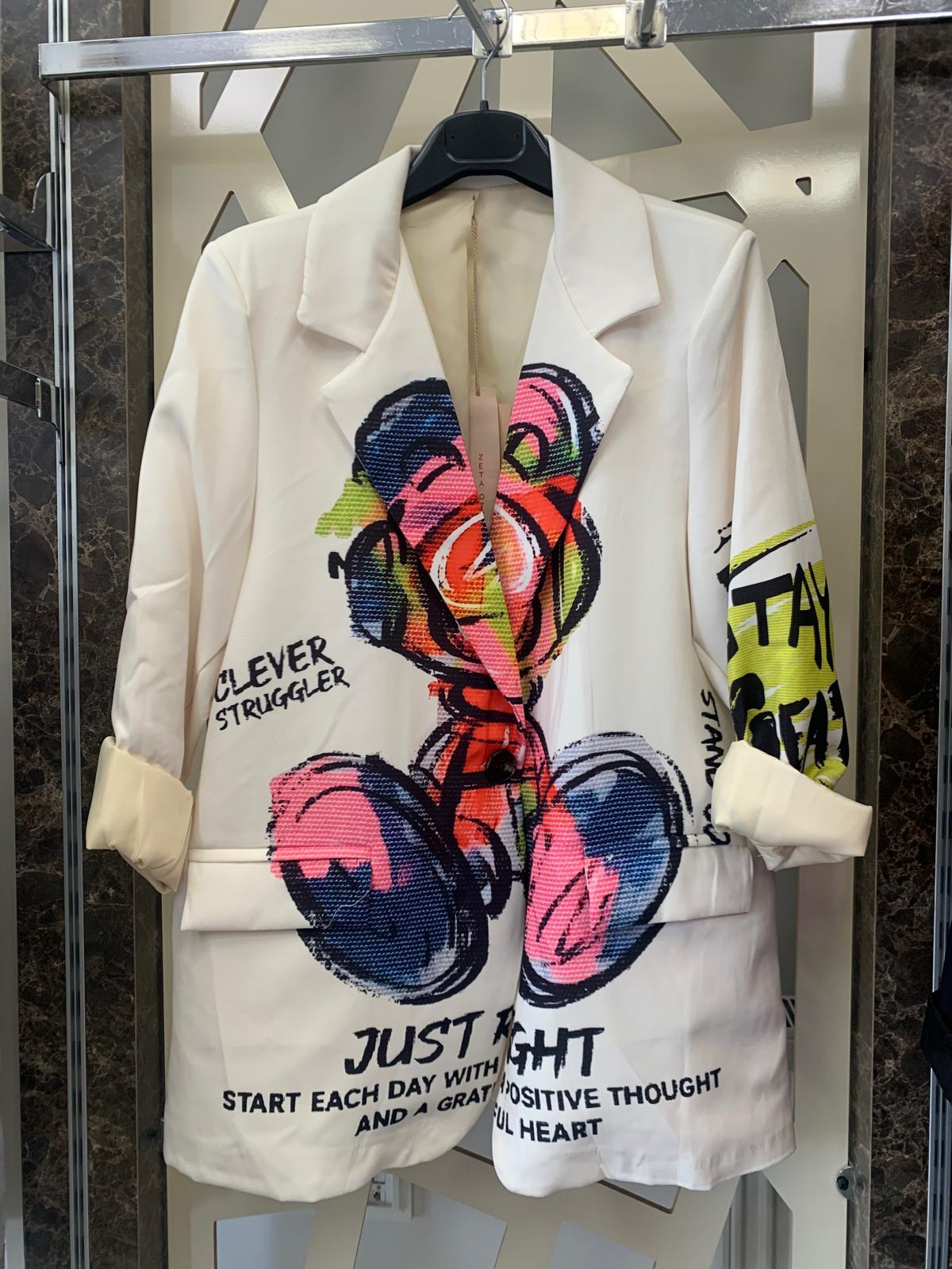 Desen Baskılı Ceket-beyaz