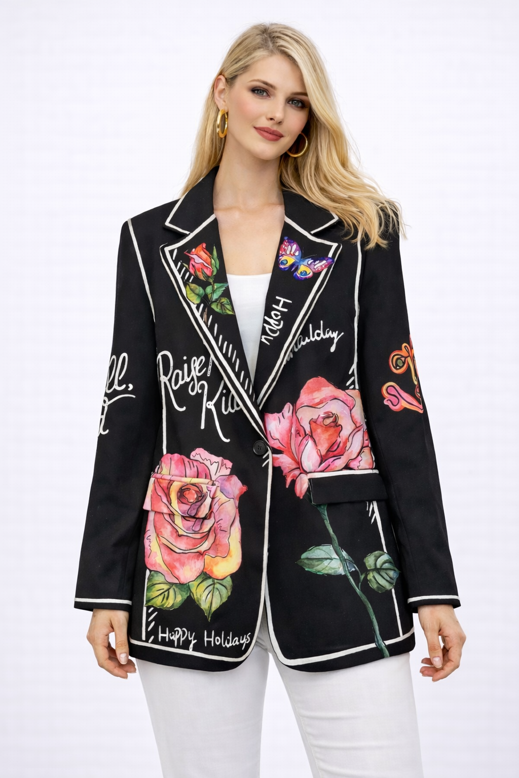 Desenli  Kadın Ceket-siyah 