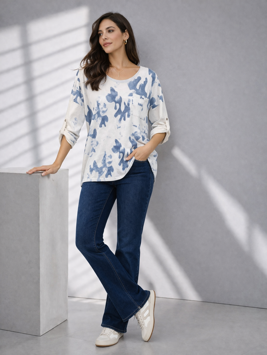 Desenli Oversize Bluz-beyaz 