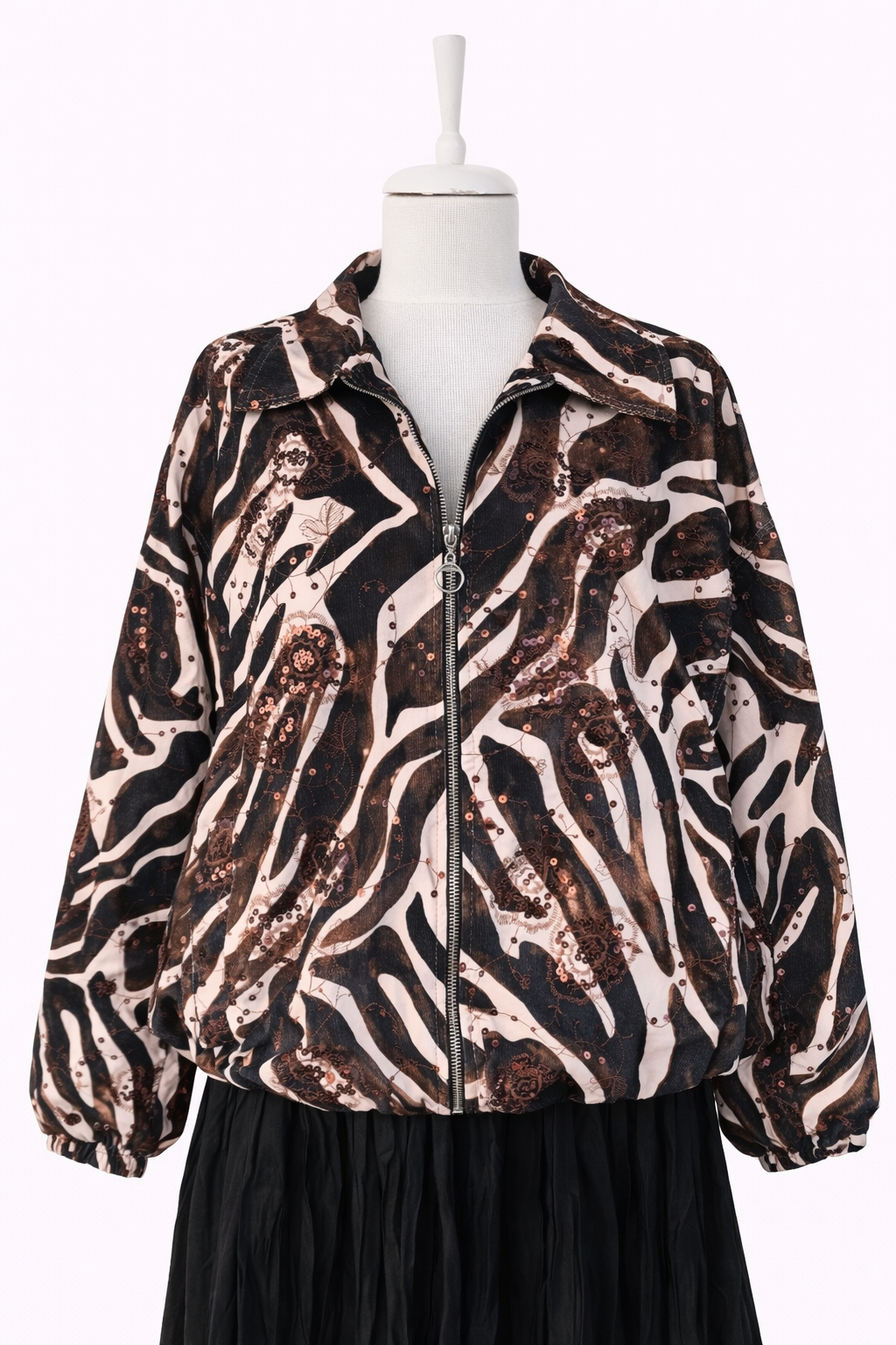 Desenli Payet Detaylı Bomber Ceket-bej