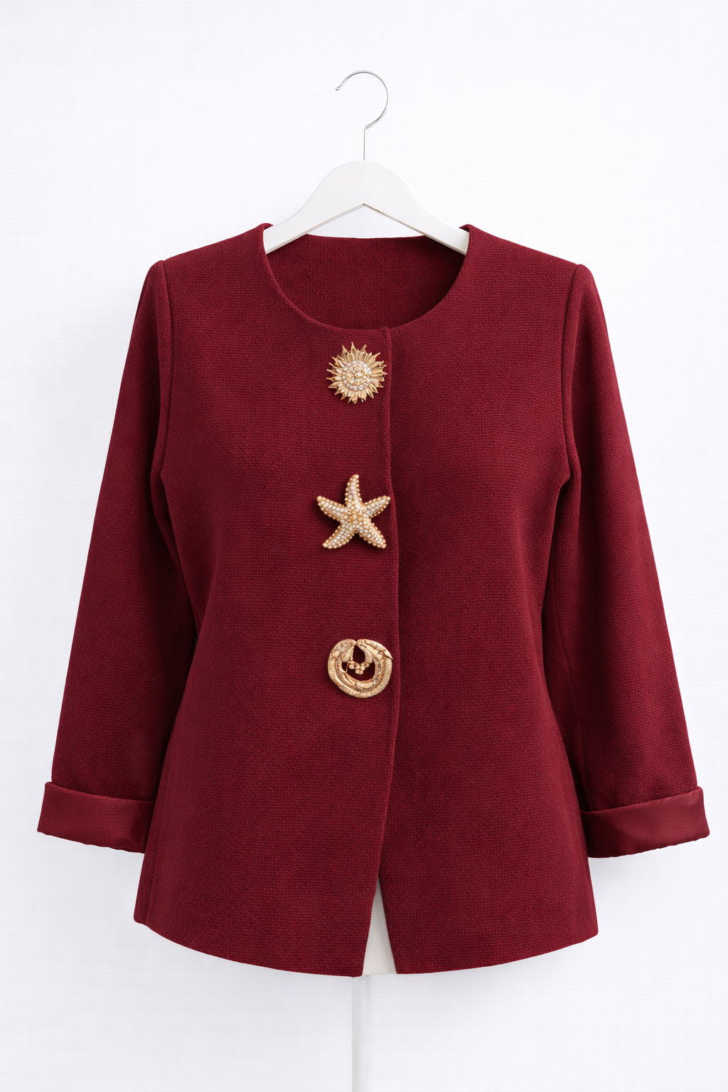 Düğme Detaylı Triko Hırka -Bordo