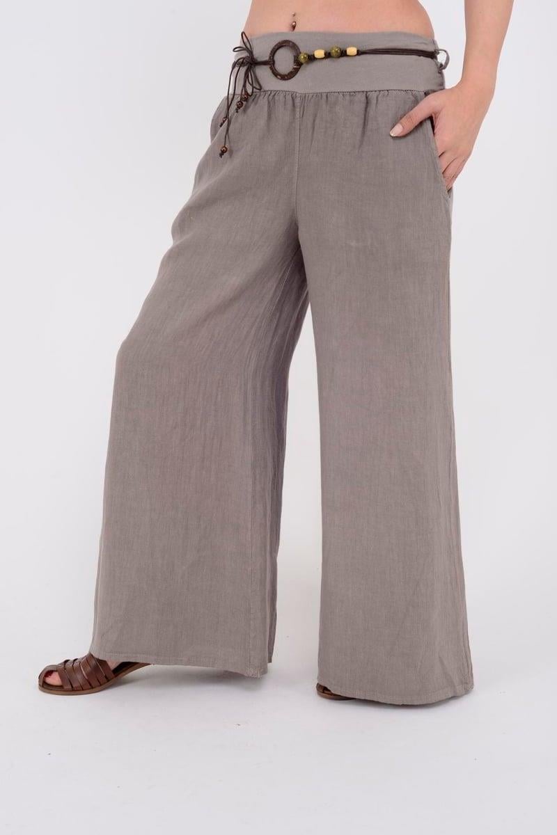 Geniş Paça Keten Pantolon -vizon