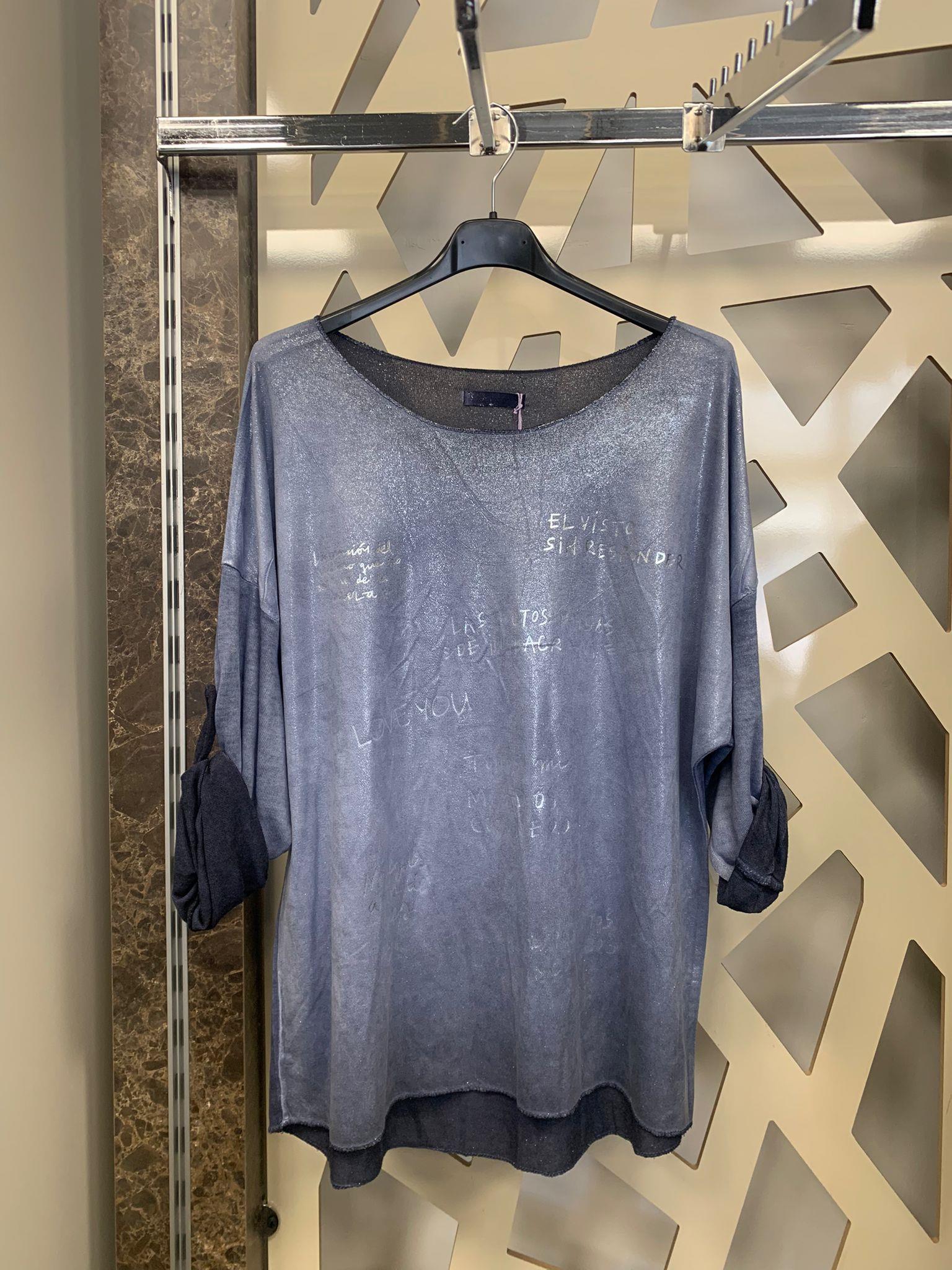 Kolları ve Arkası Triko Önü Yazılı Bluz-lacivert