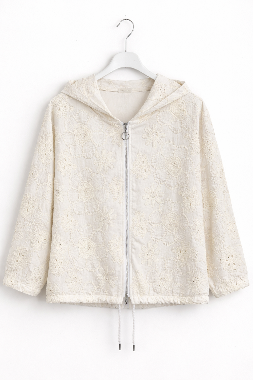 Nakışlı Kapüşonlu Fermuarlı Ceket – Oversize Pamuklu keten  Ceket