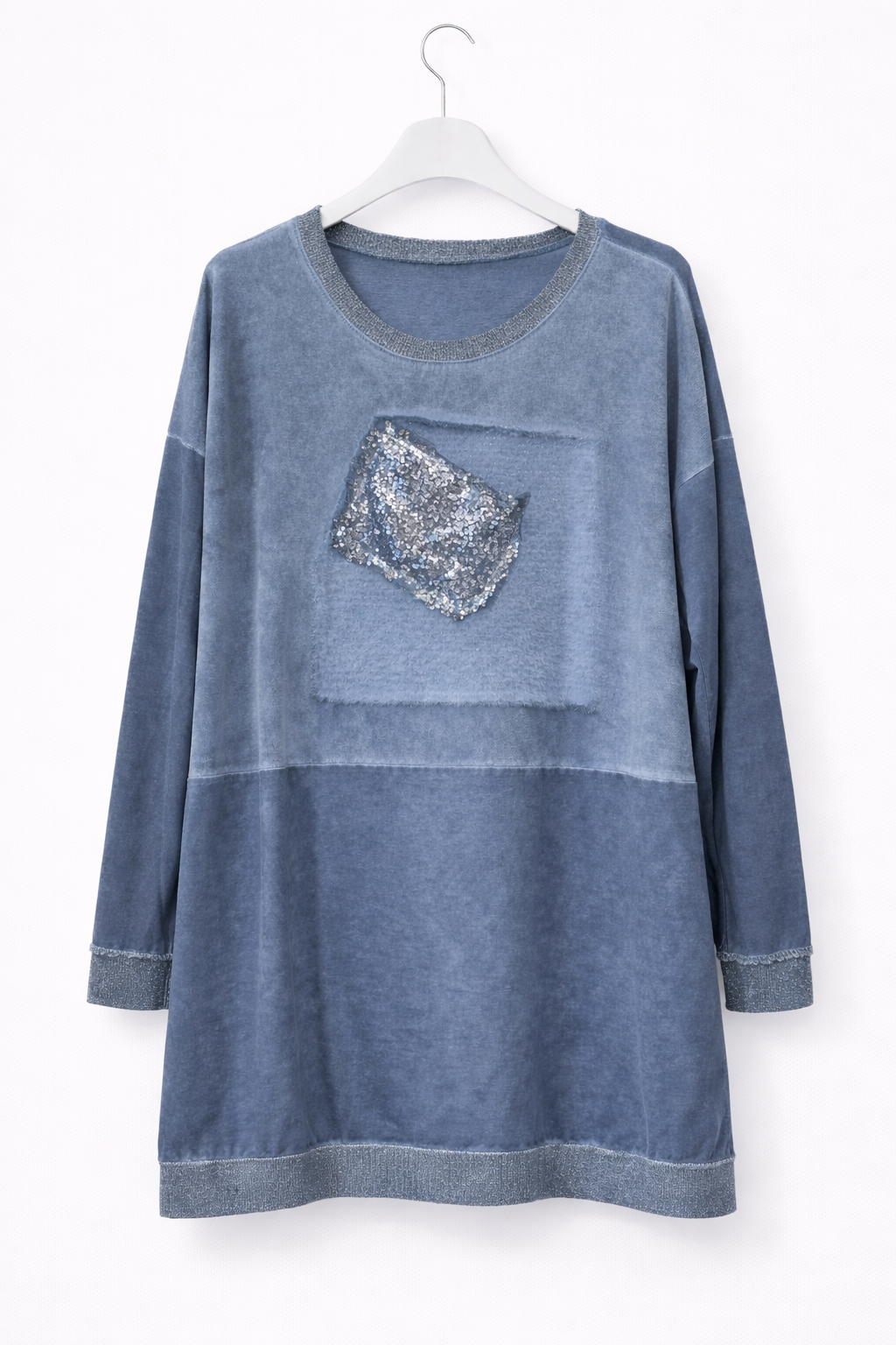 Payet Detaylı Mavi Oversize tunik-mavi