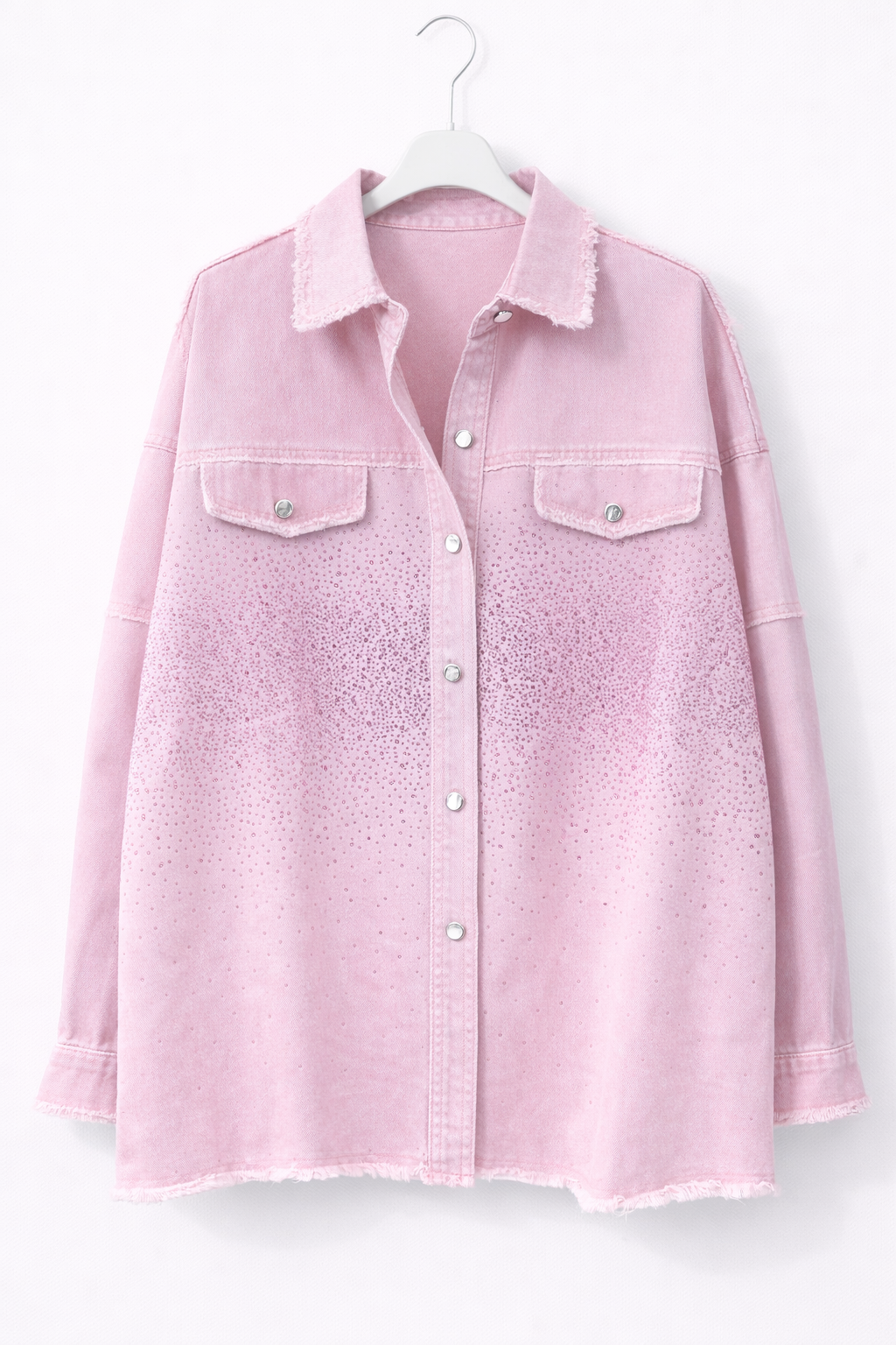 Taş Detaylı Pembe Denim Ceket