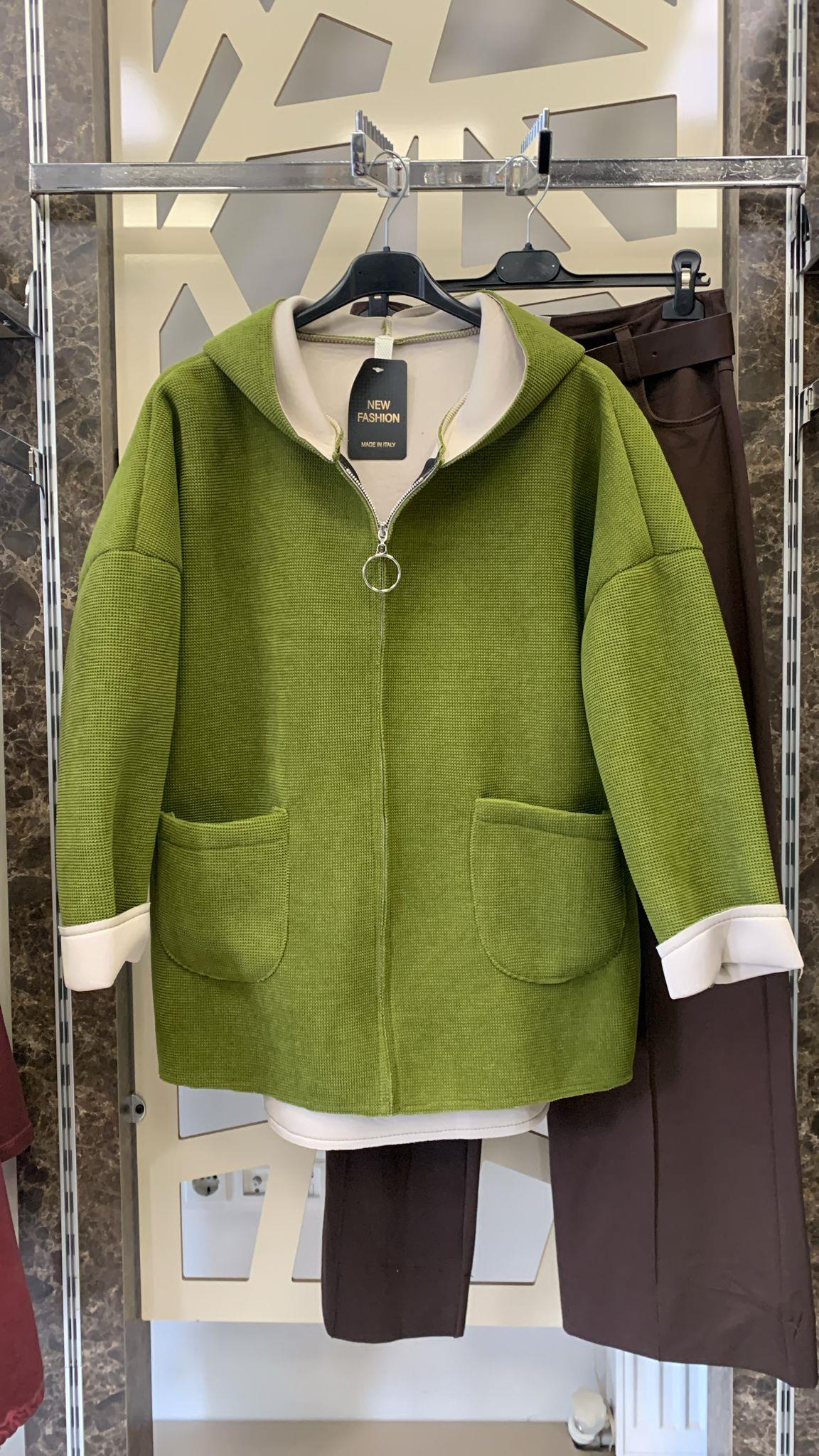 Yeşil Kapüşonlu Oversize Ceket |