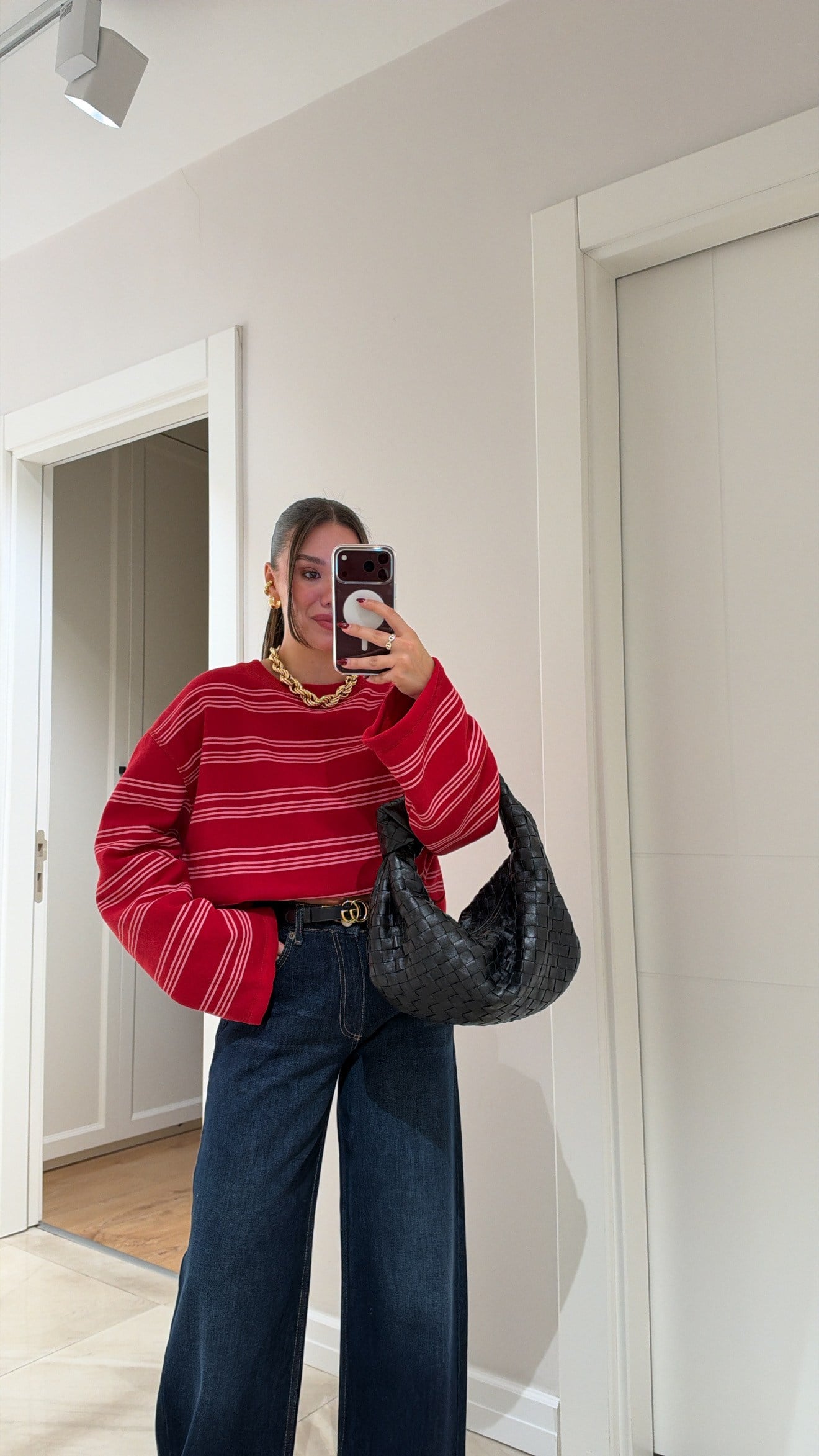 Kırmızı Pembe Çizgili Şardonlu Sweatshirt