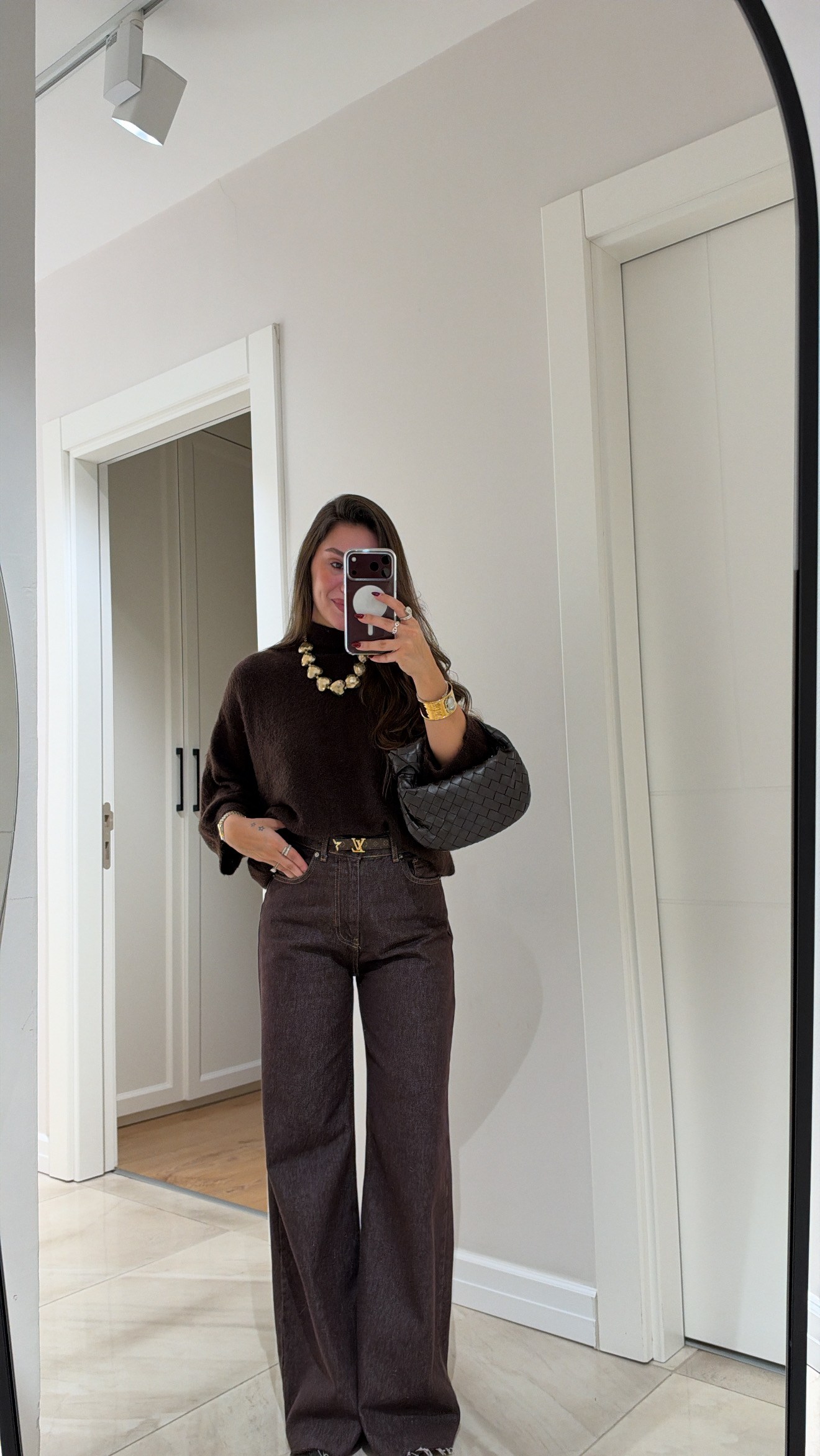 Kahve Wide Leg Kesik Paça Jean