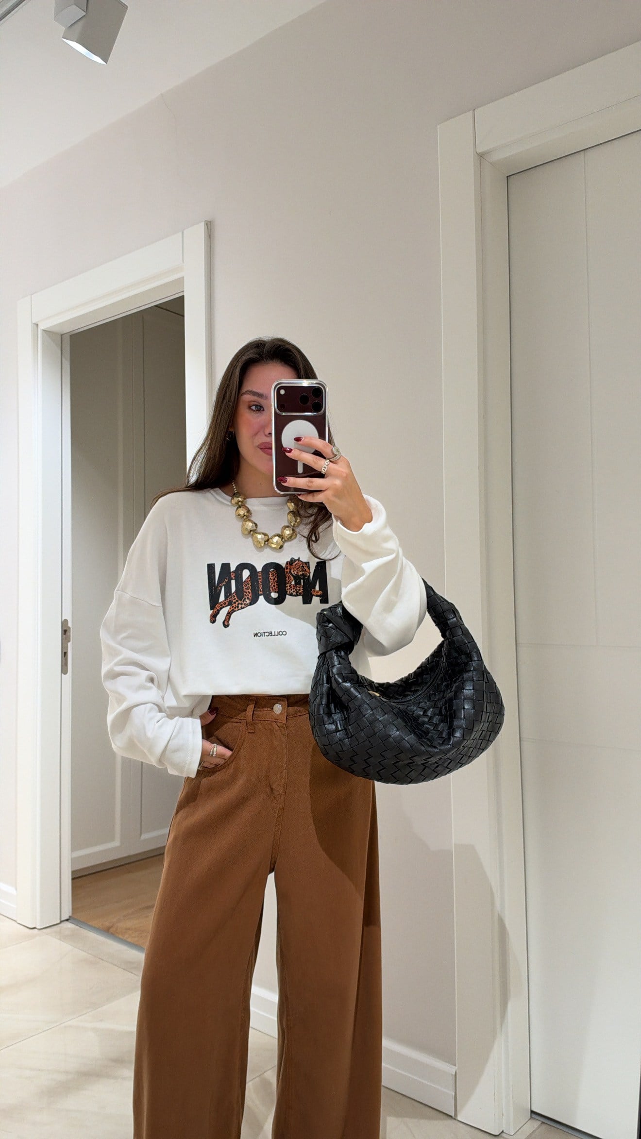 Beyaz Kaplan Baskılı Yazılı Oversize Sweatshirt