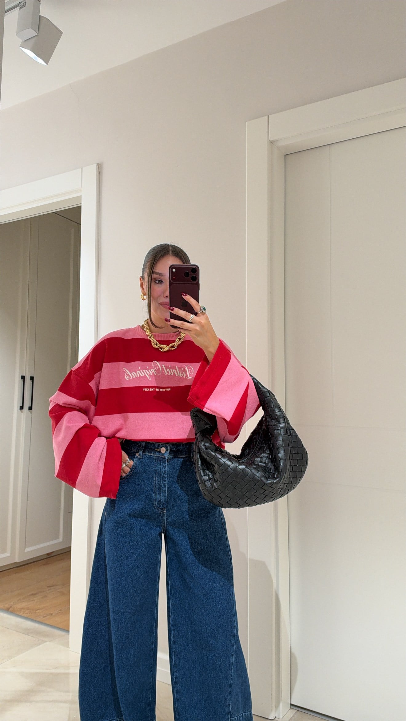 Pembe Kırmızı Geniş Kol Sweatshirt
