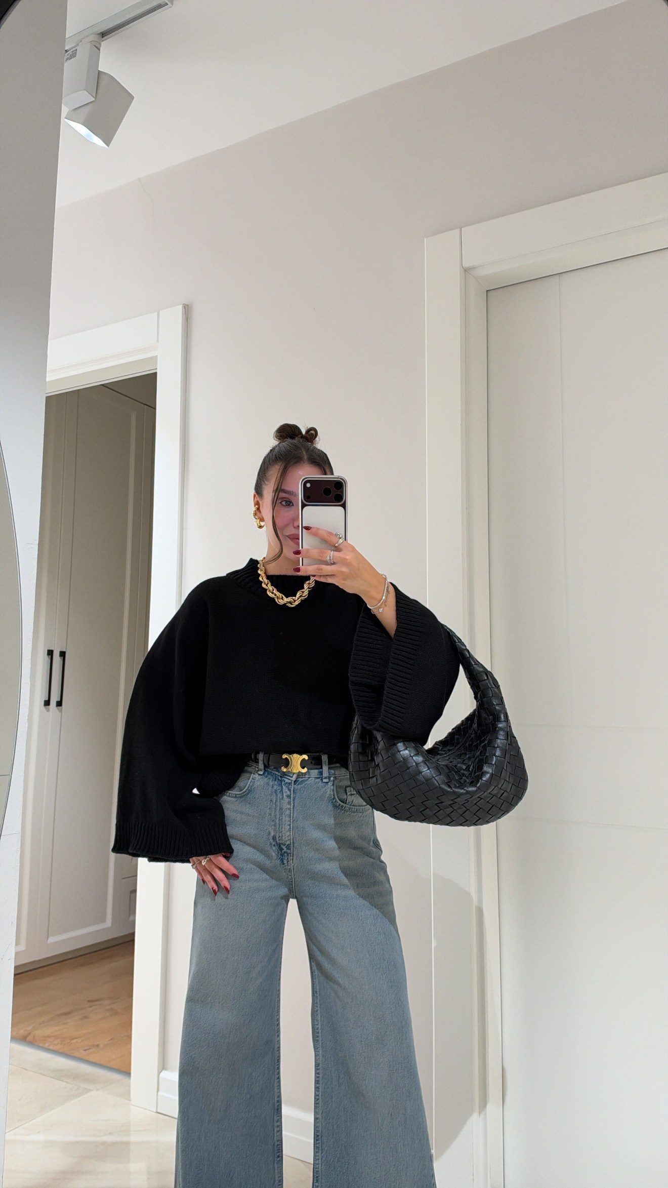 Siyah Yarasa Kol Marka Model Crop Kazak 