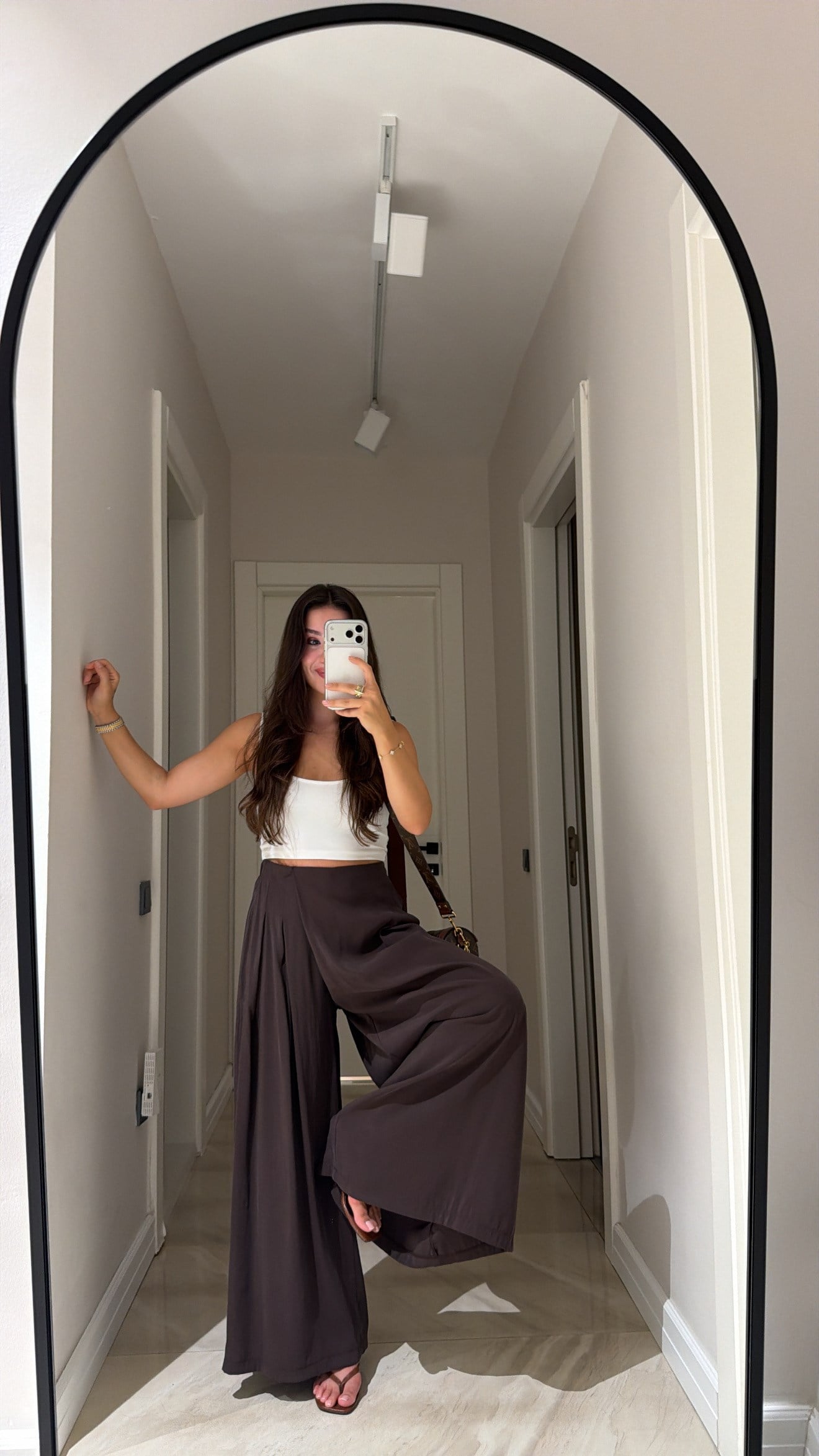 Acı Kahve Beli Lastikli Pareo Pantolon