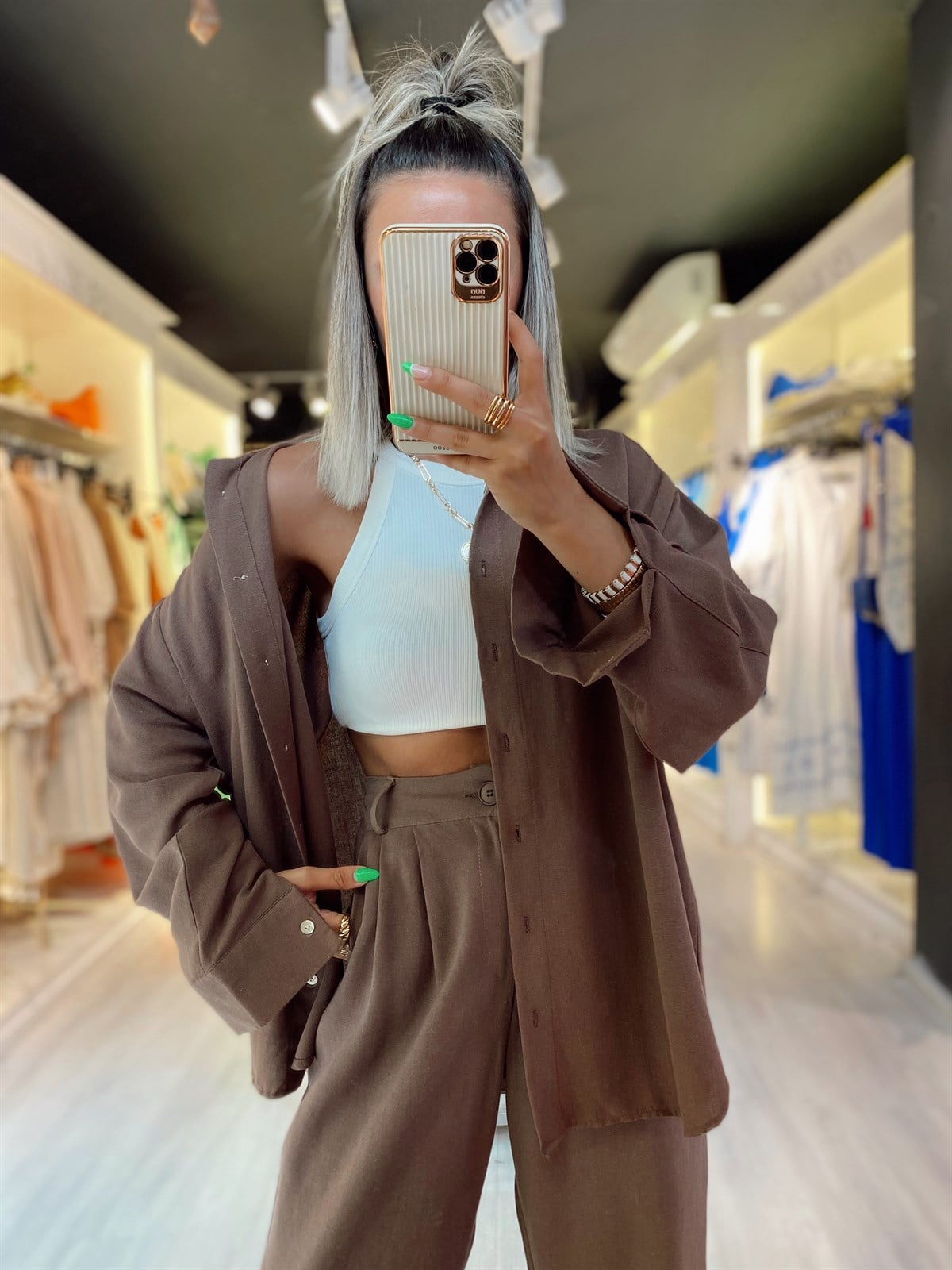 Acı Kahve  Keten Oversize Gömlek 