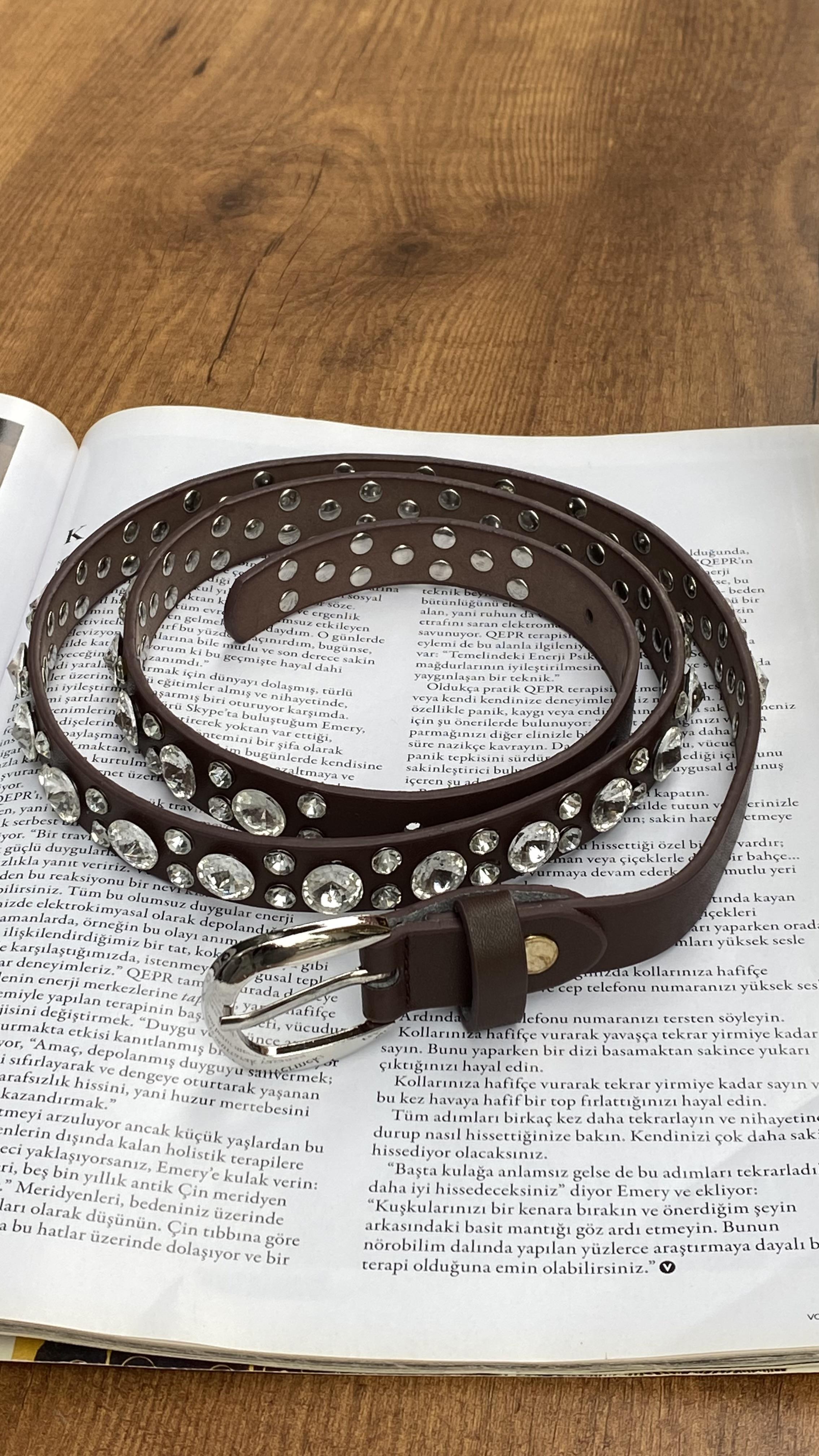 Acı Kahve Taşlı İnce Kemer