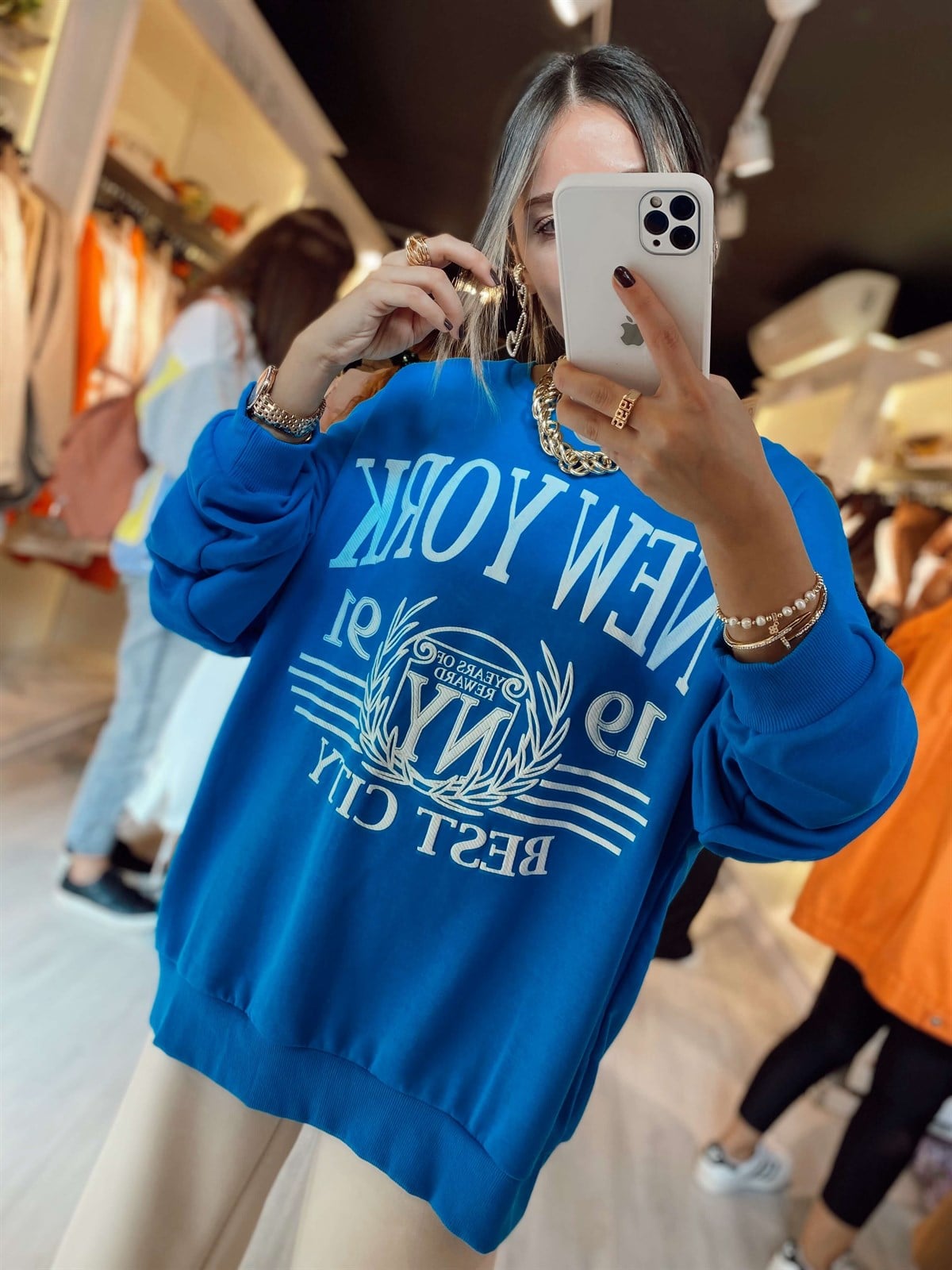 Açık Mavi Newyork Yazılı Sweat