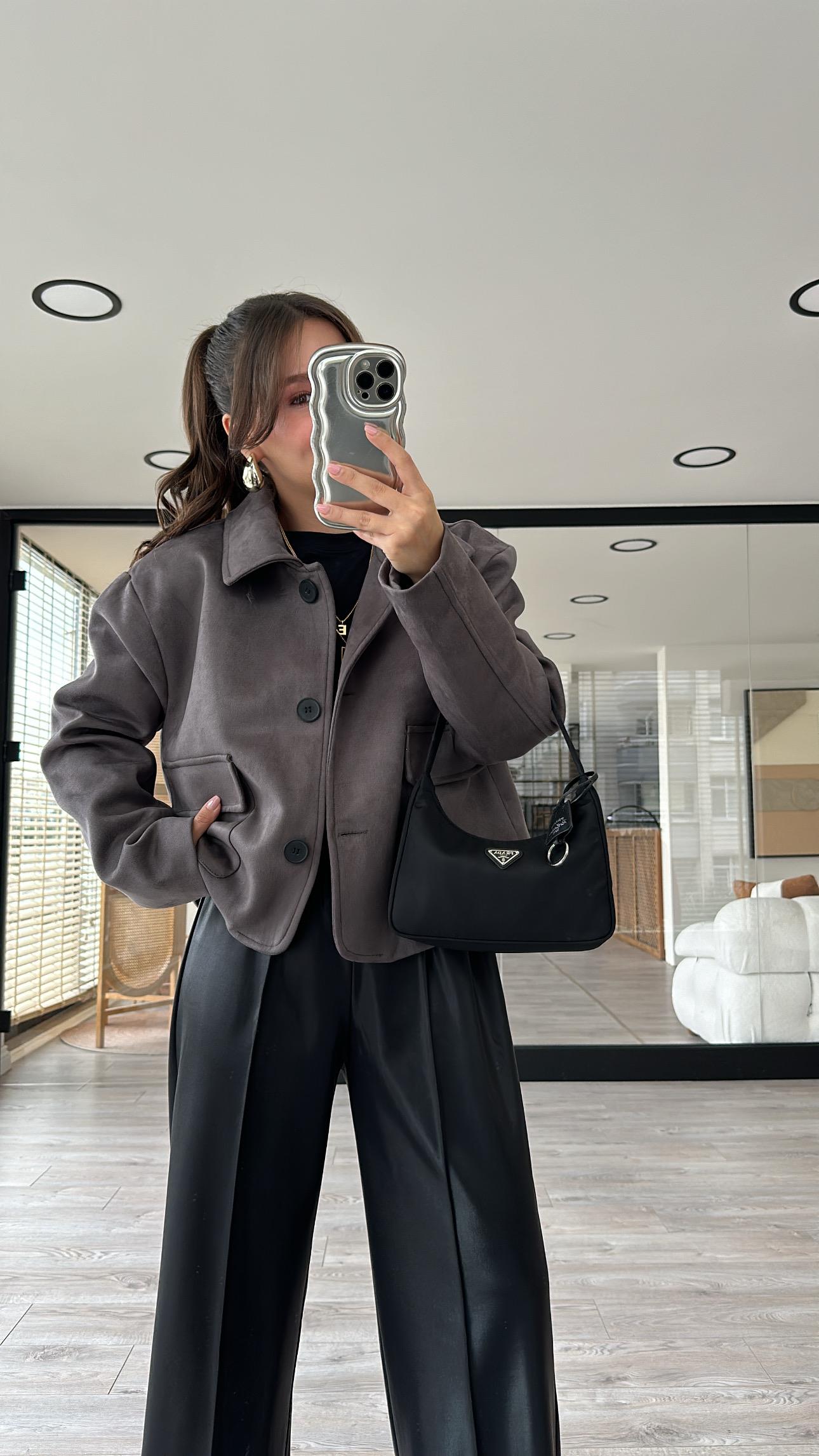 Antrasit Çift Cepli Nubuk Ceket