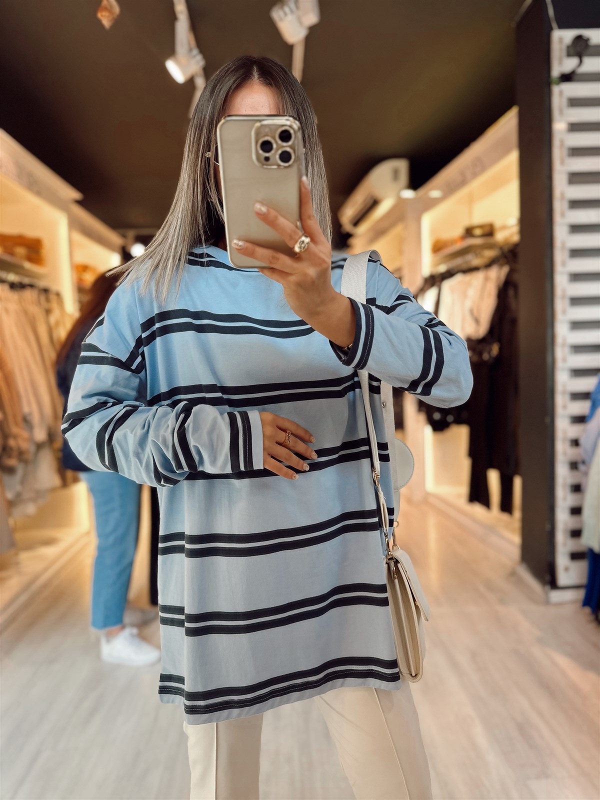 Bebe Mavi Çizgili Uzun Kollu Ravi İnce Sweat