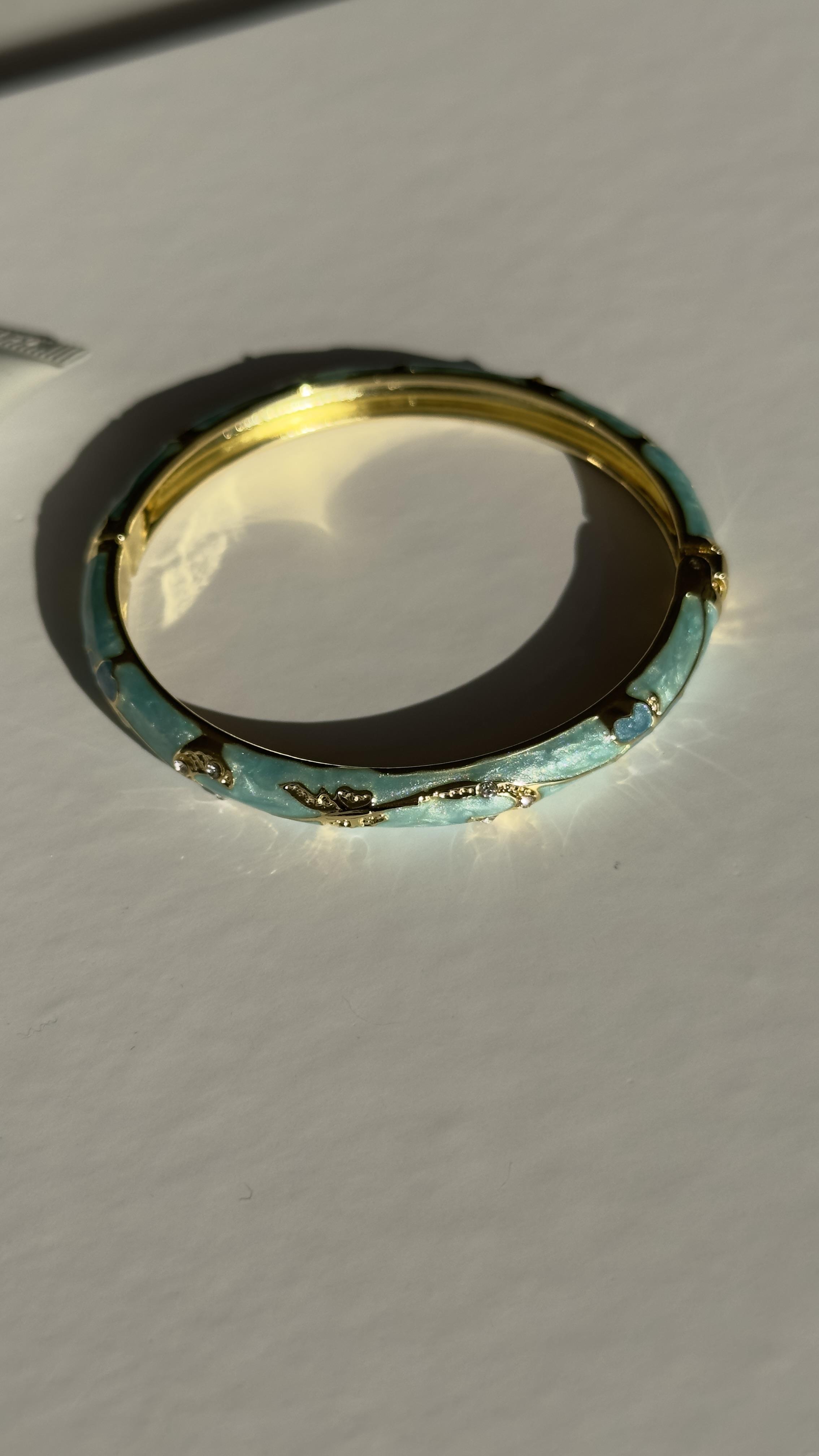 Bebe Mavi Gold Motifli Kelepçe Çelik Bileklik