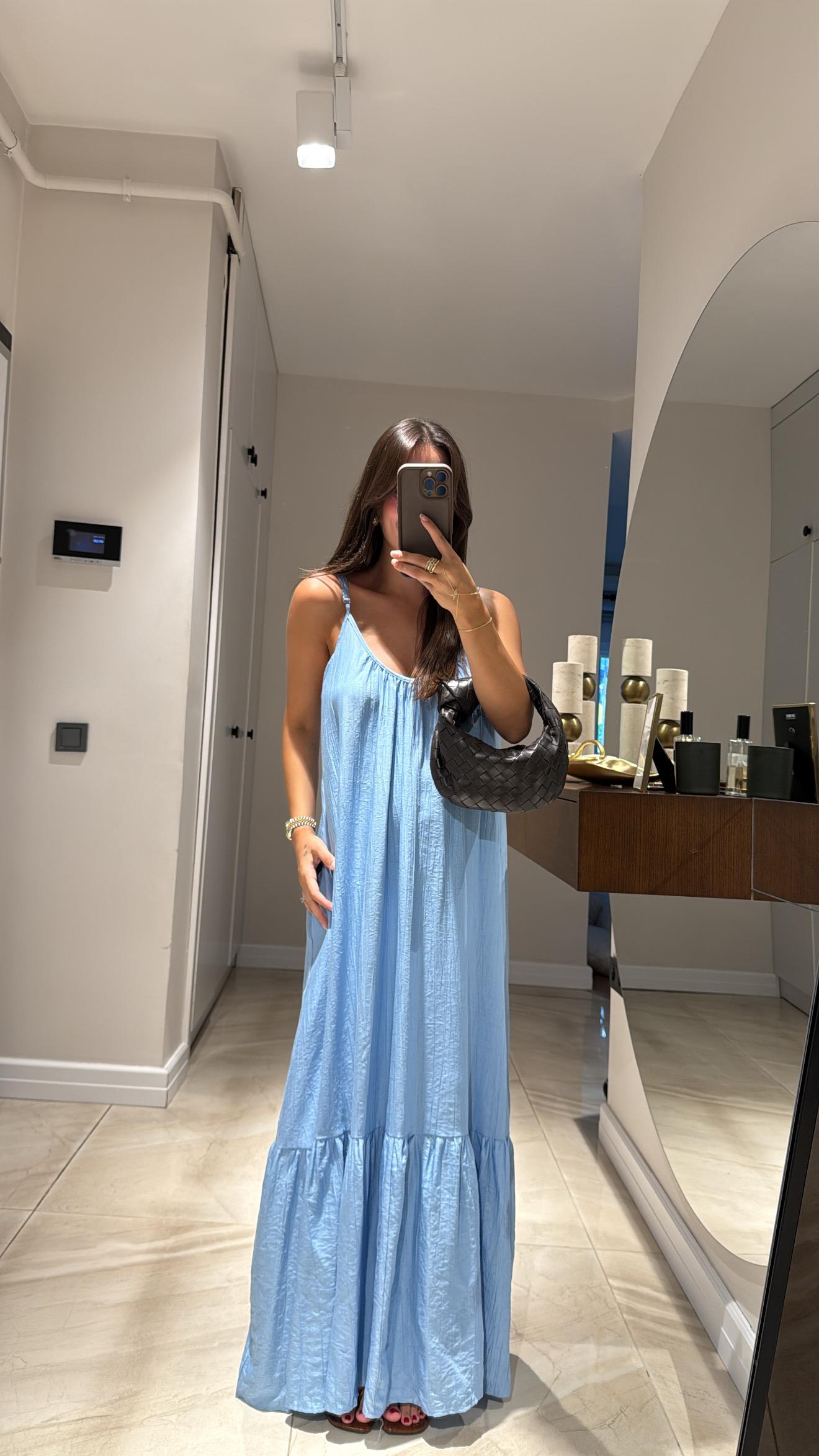 Bebe Mavi İp Askılı Bol Kesim Elbise