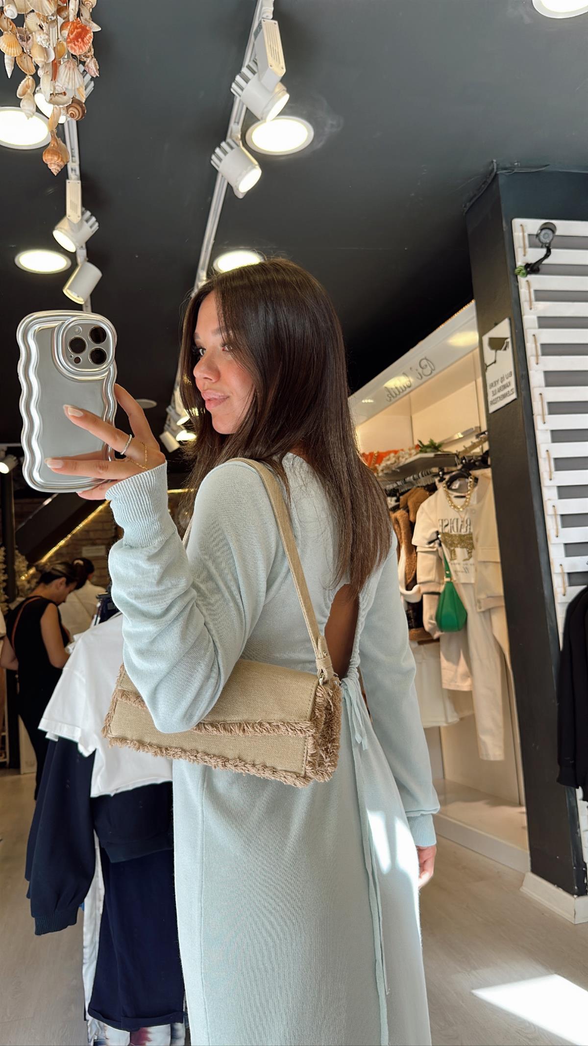 Bebe Mavi Sırtı Açık Elbise 