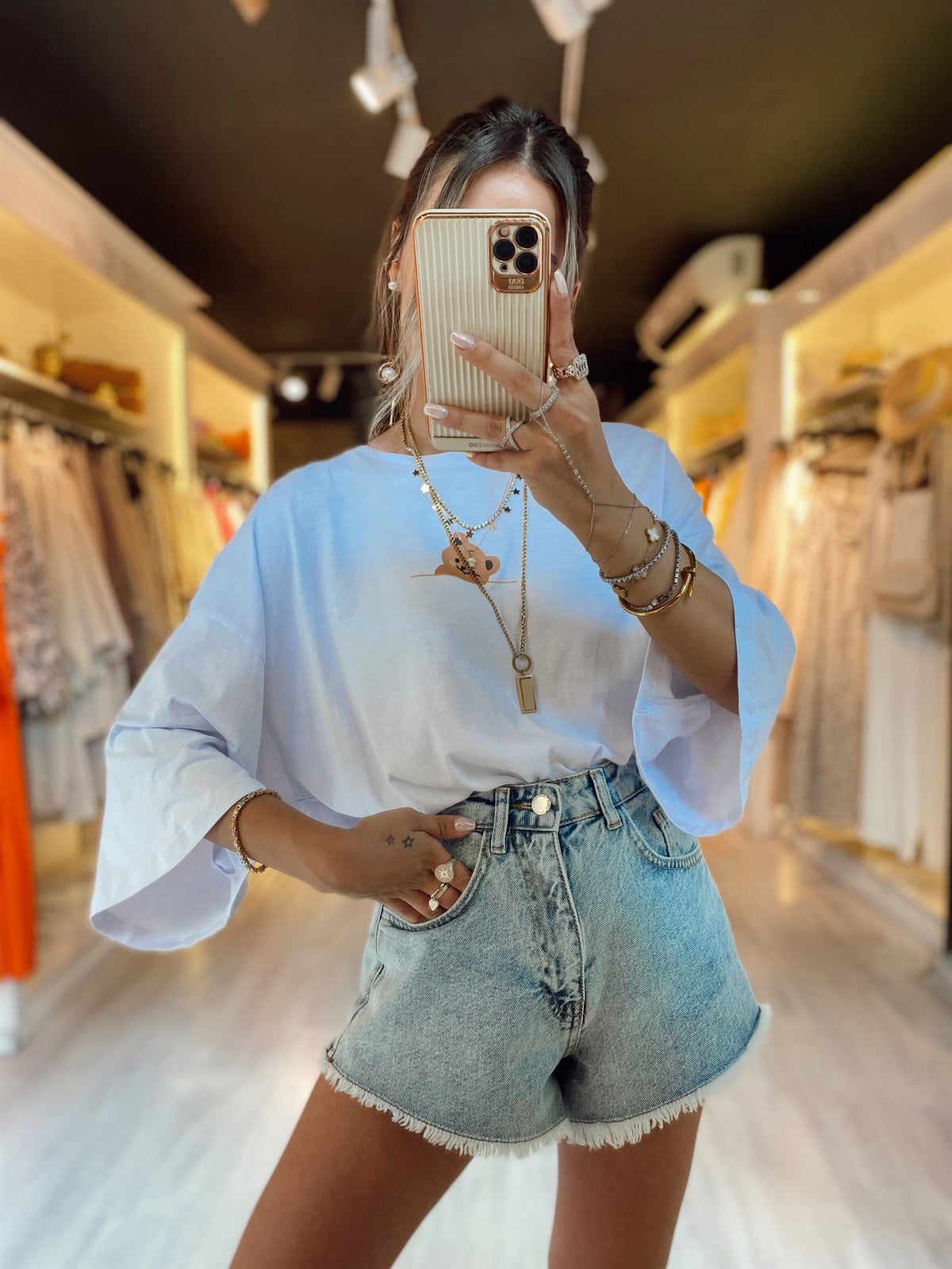Beyaz Ayı Baskılı Oversize Tshirt 