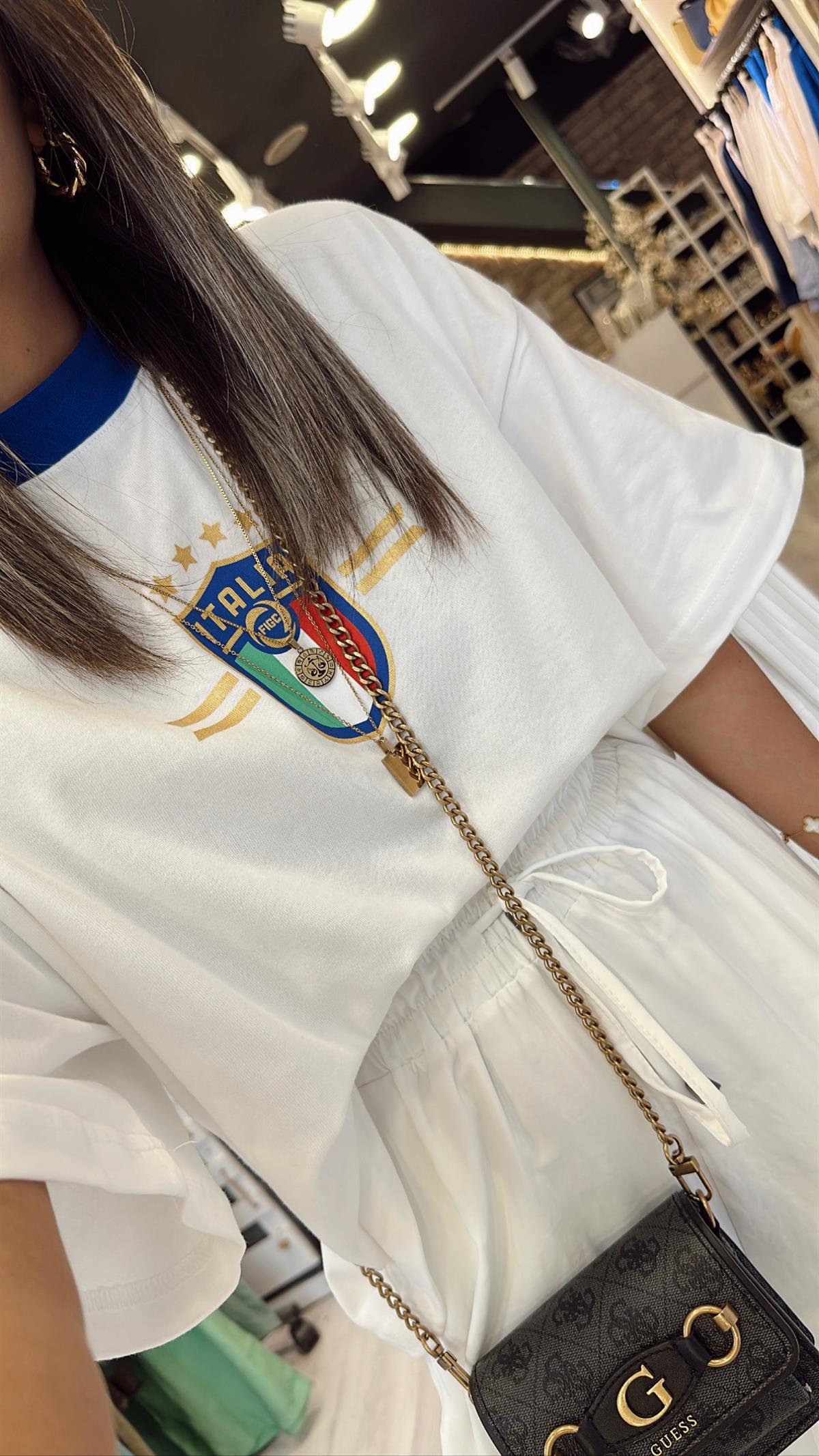 Beyaz İtalia Yazılı Tshirt