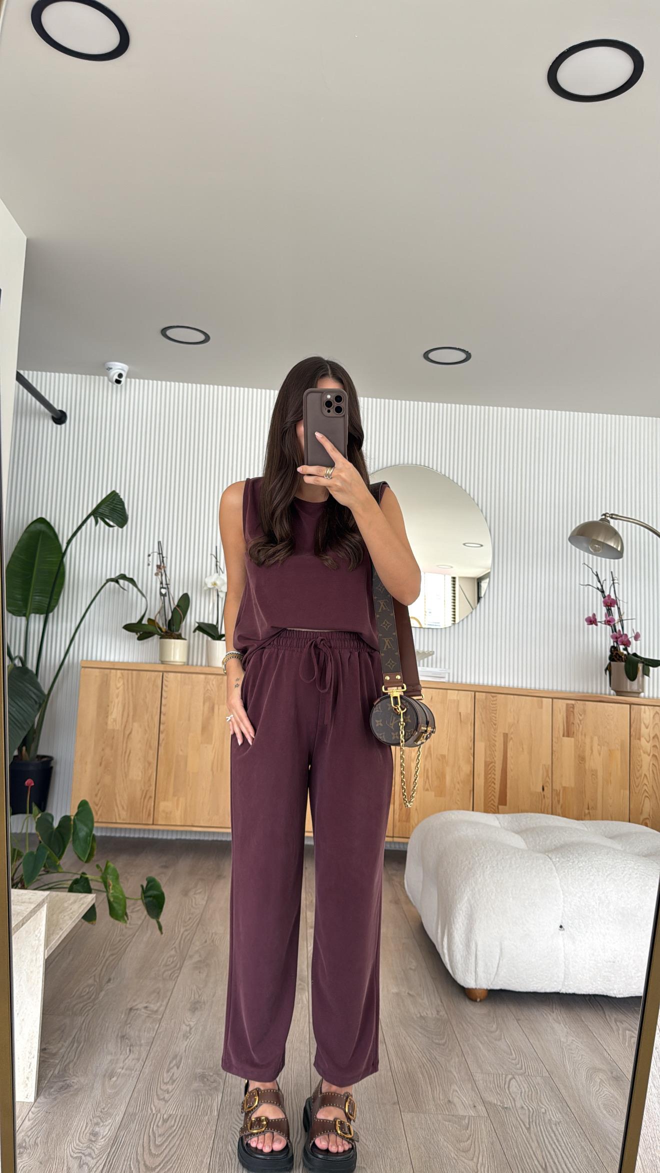 Bordo Bisiklet Yaka Kolsuz Pantolon Takım