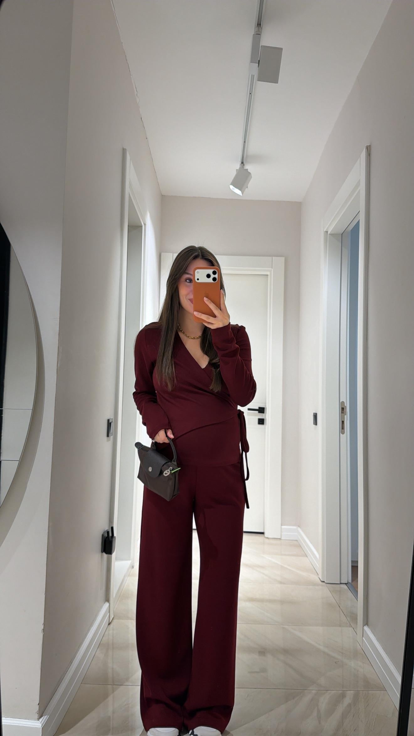 Bordo Kruvaze Yaka Pantolon Takım