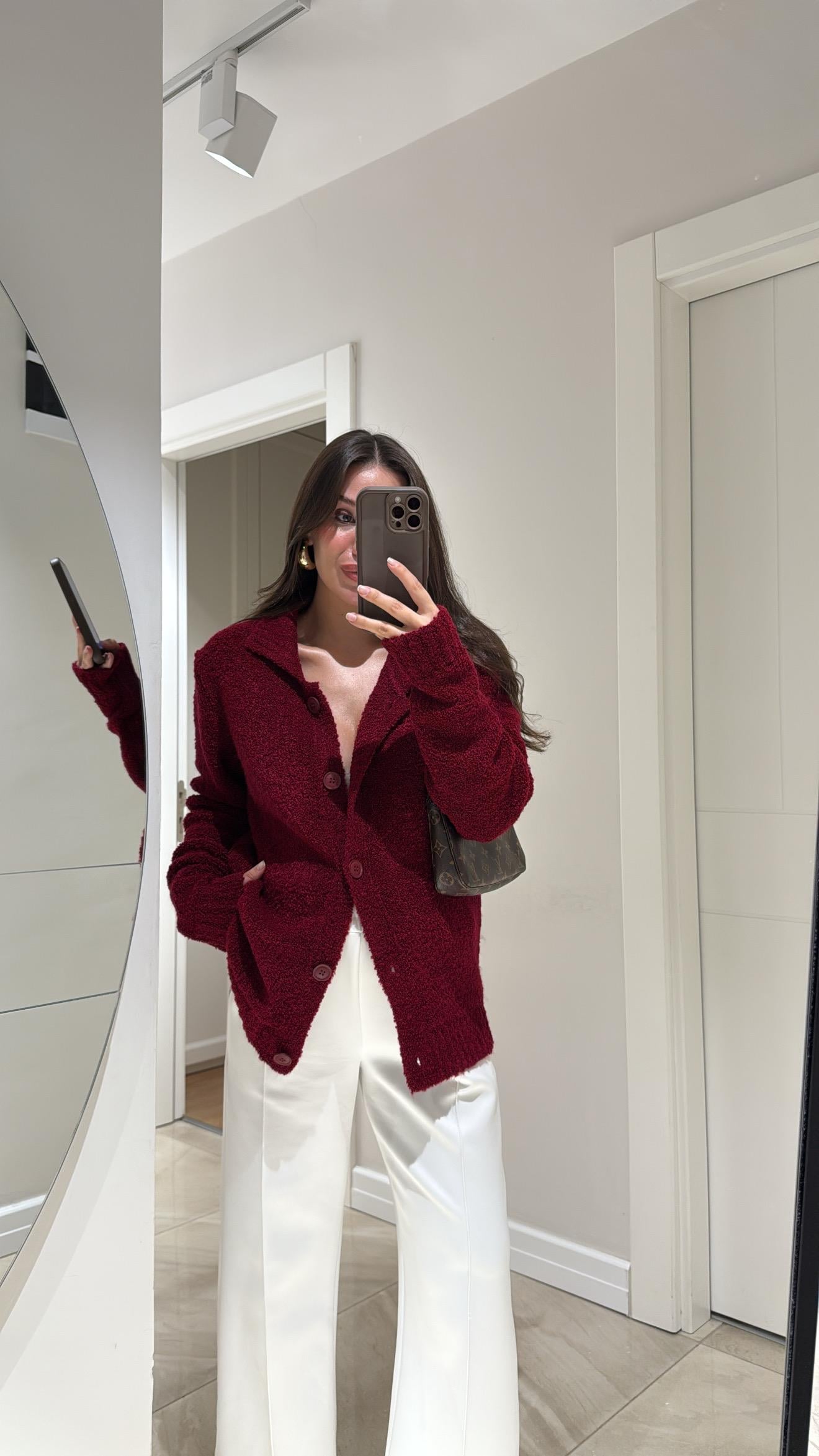 Bordo Polo Yaka Düğmeli Marka Model Buklet Hırka 