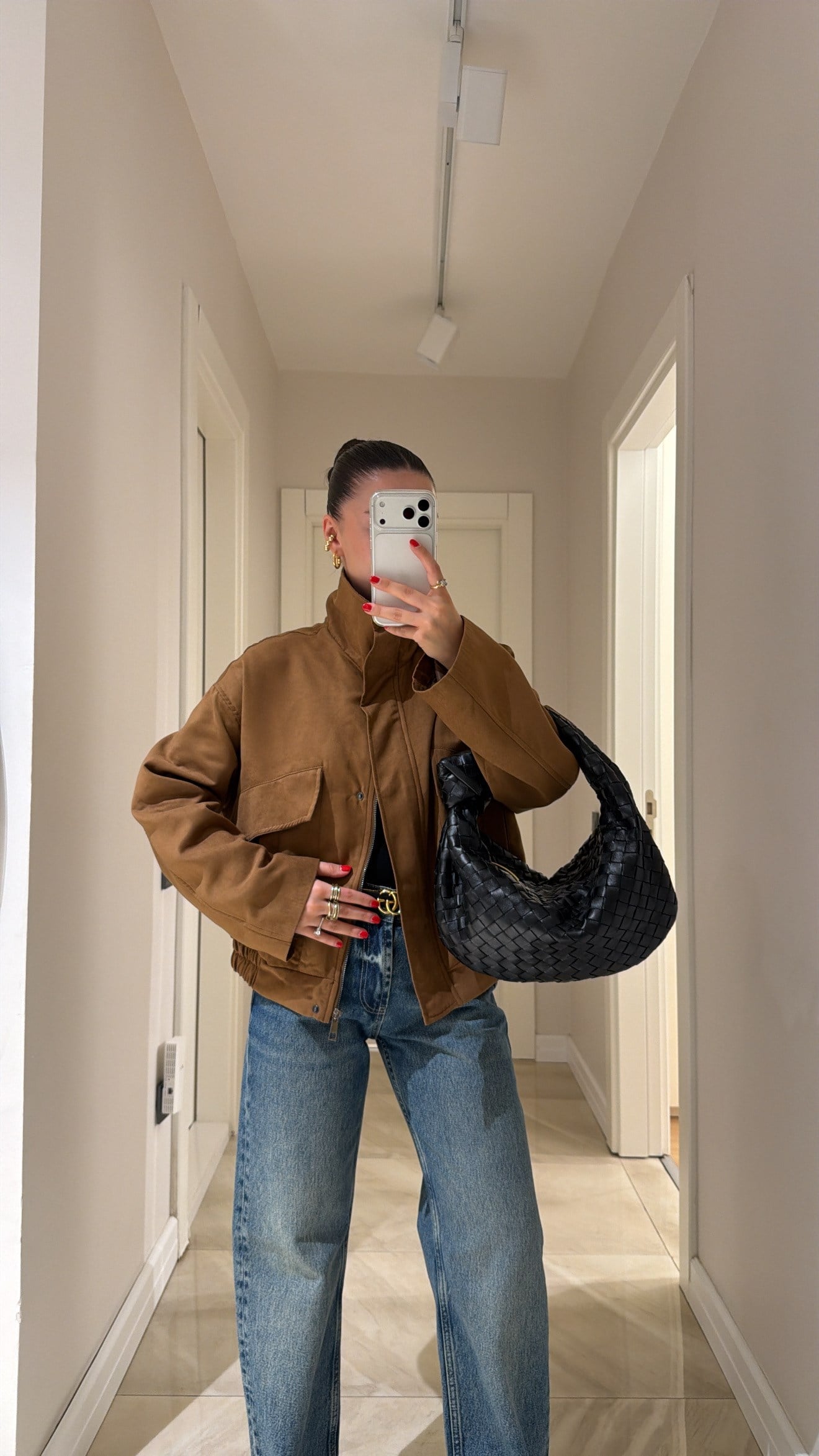 Camel Cep Detaylı Süet Bomber Ceket
