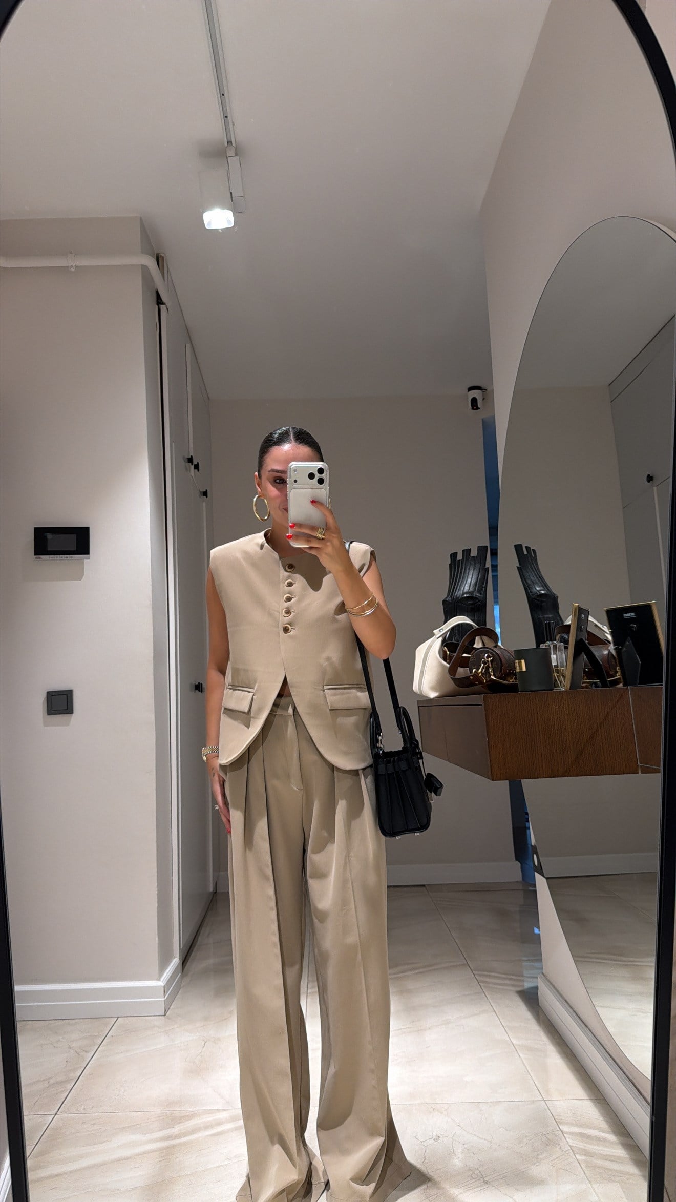 Camel Ön Düğmeli Yelek Pantolon Takım