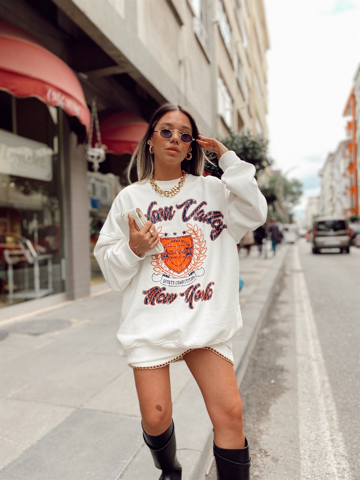 Ekru Hudson Valley Baskılı Sweat