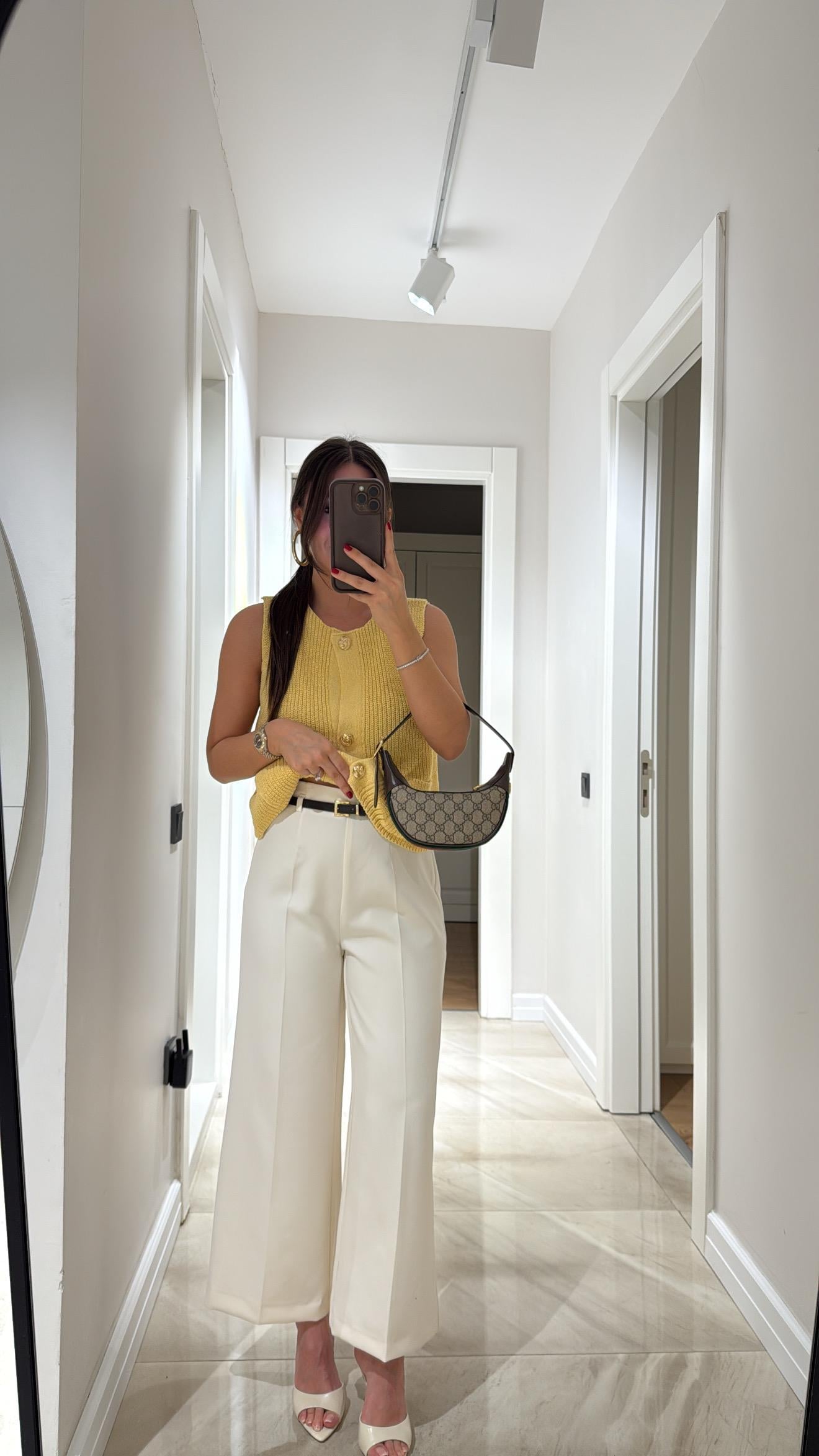 Ekru Kendinden Kemerli Culotte Dilvin Pantolon