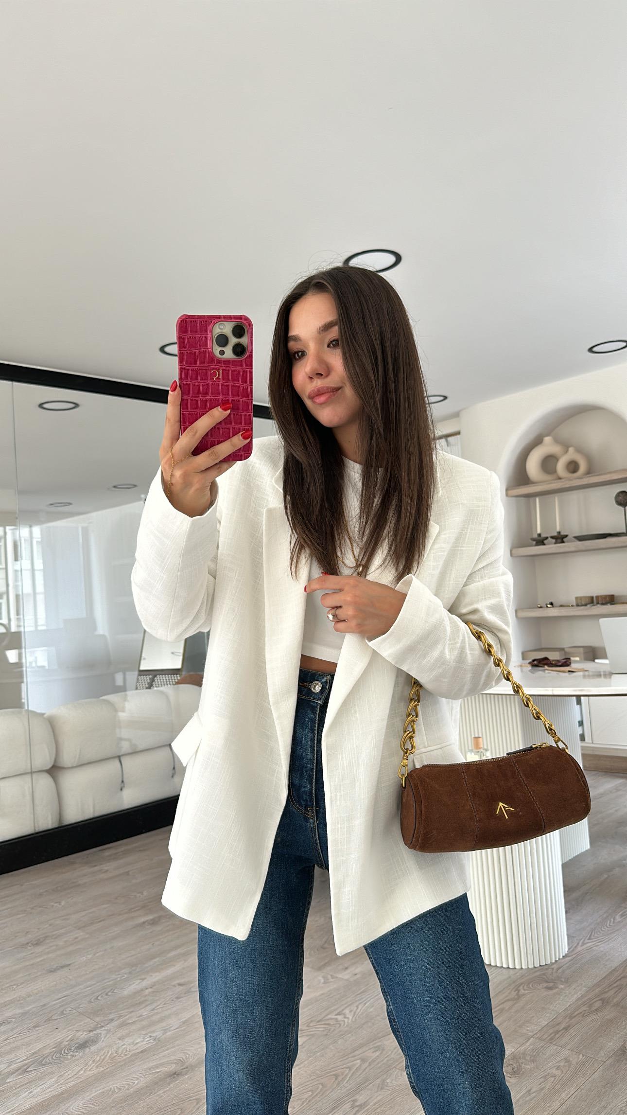 Ekru Keten Blazer Ceket 