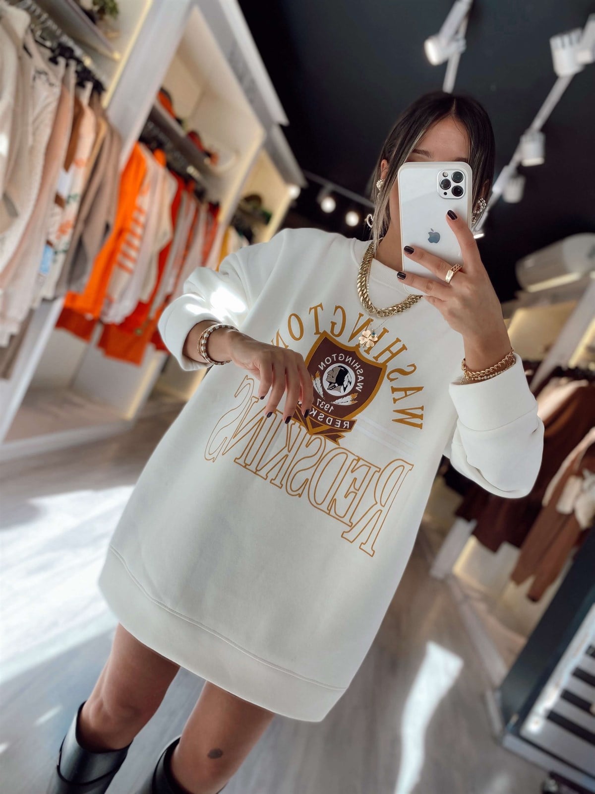 Ekru Washington Baskılı Sweat