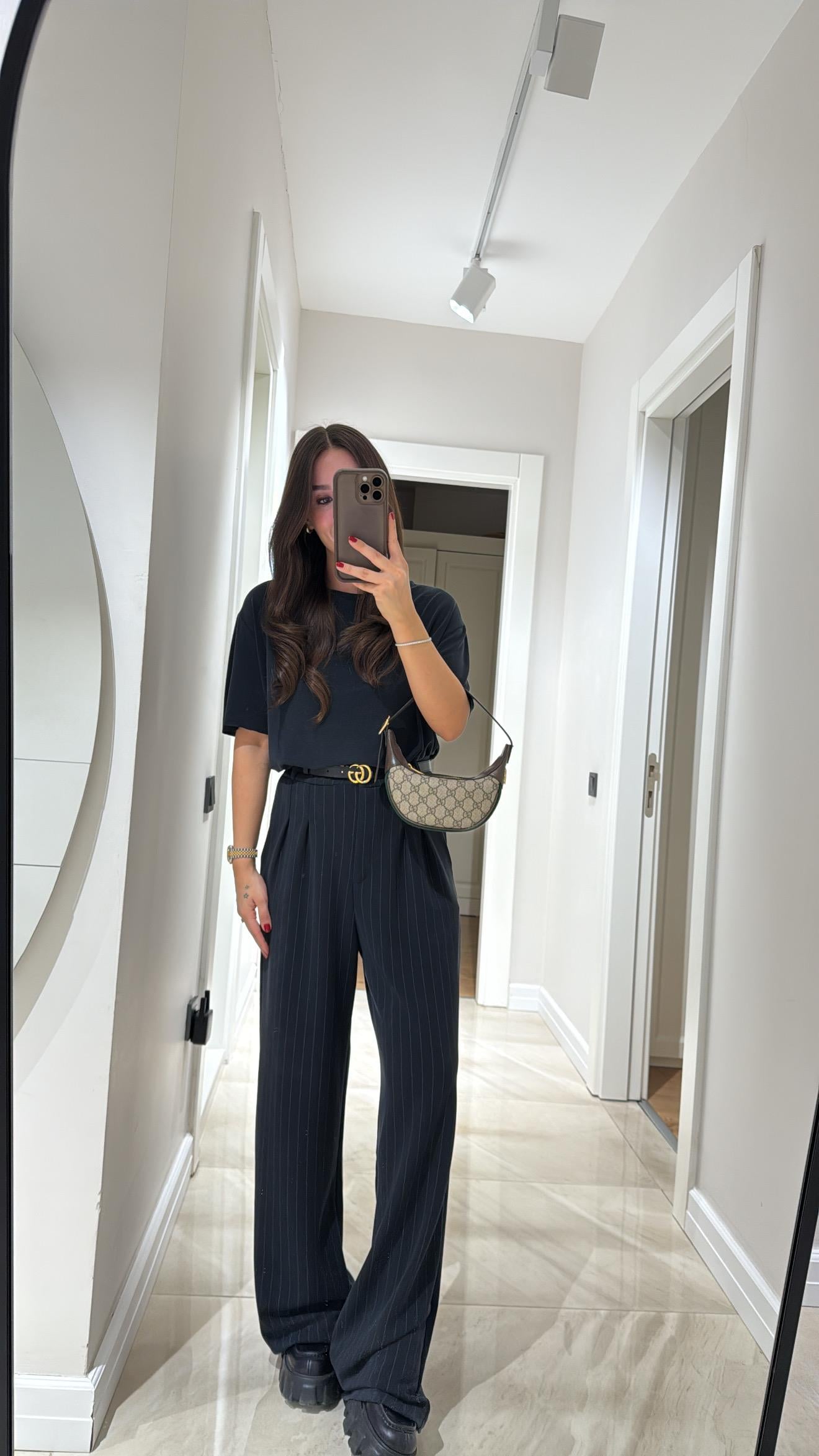 Füme Dik Çizgili Ön Düğmeli Marka Model Pantolon