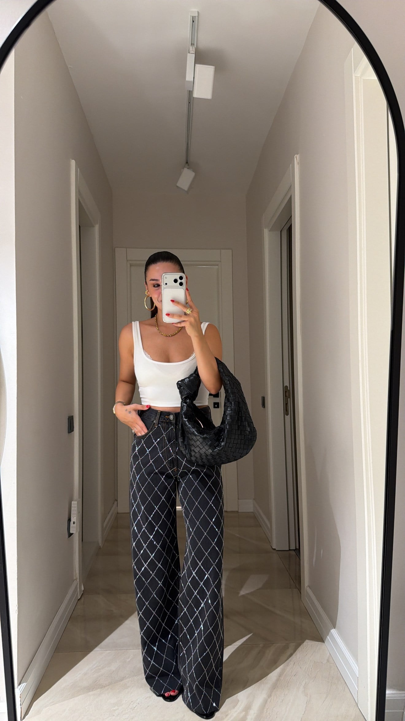 Füme Geometrik Taşlı Bol Paça Marka Model Jean