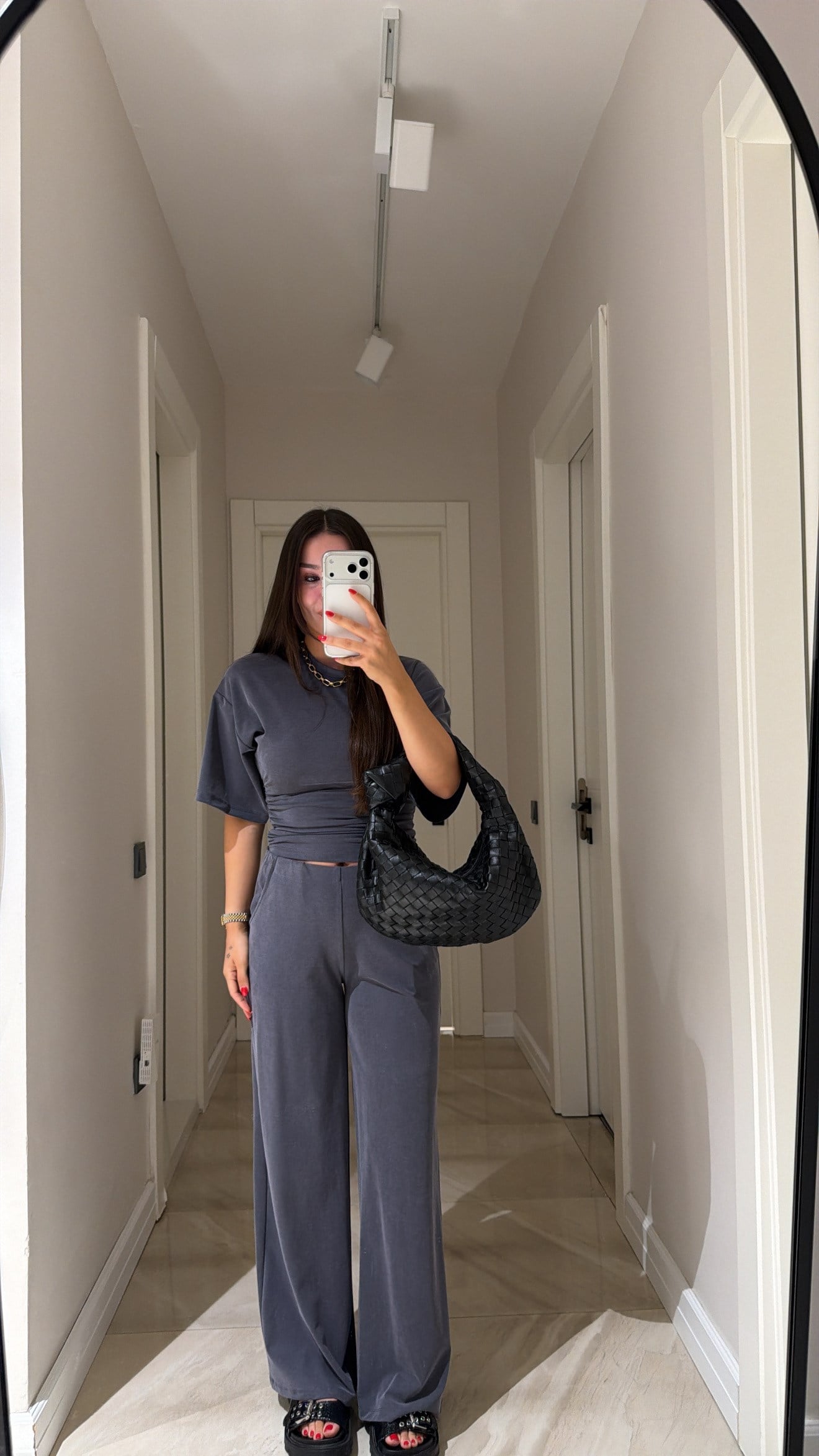Füme Yan Büzgülü Pantolon Takım