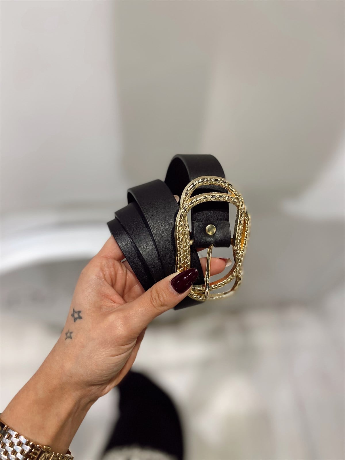 Gold Birbirine Geçmeli Siyah Kemer