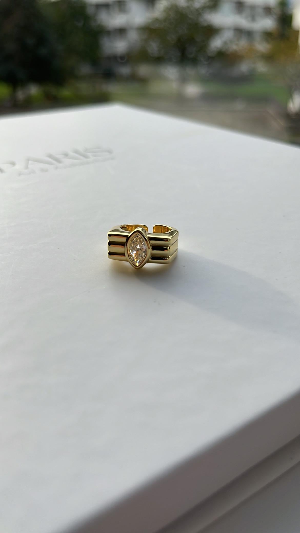Gold Büyük Taşlı Ayarlanabilir Yüzük