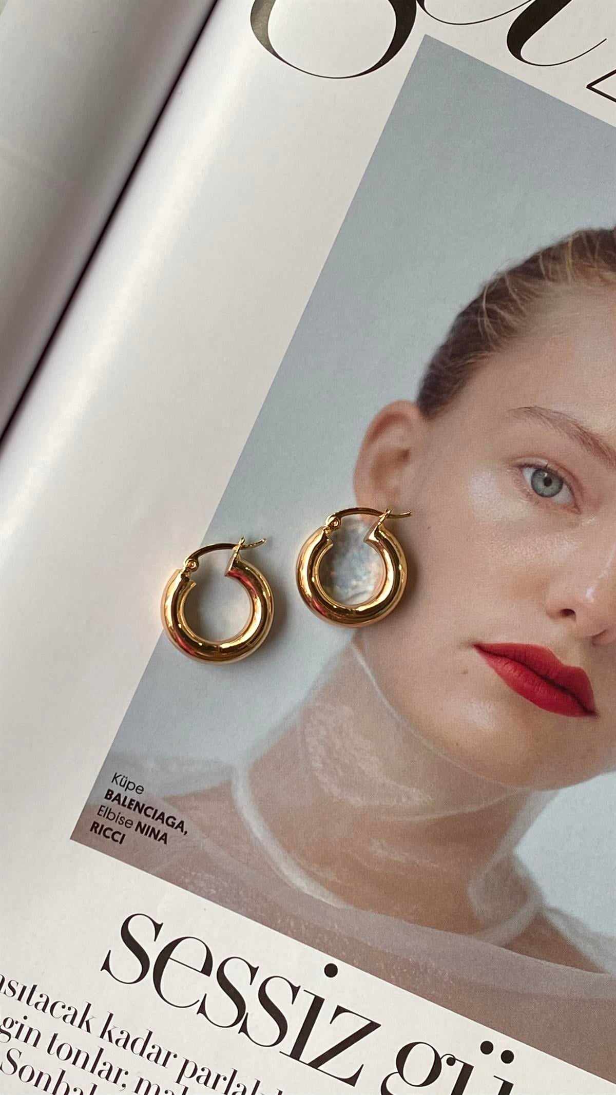 Gold Çelik Boru Halka Küpe (1cm)