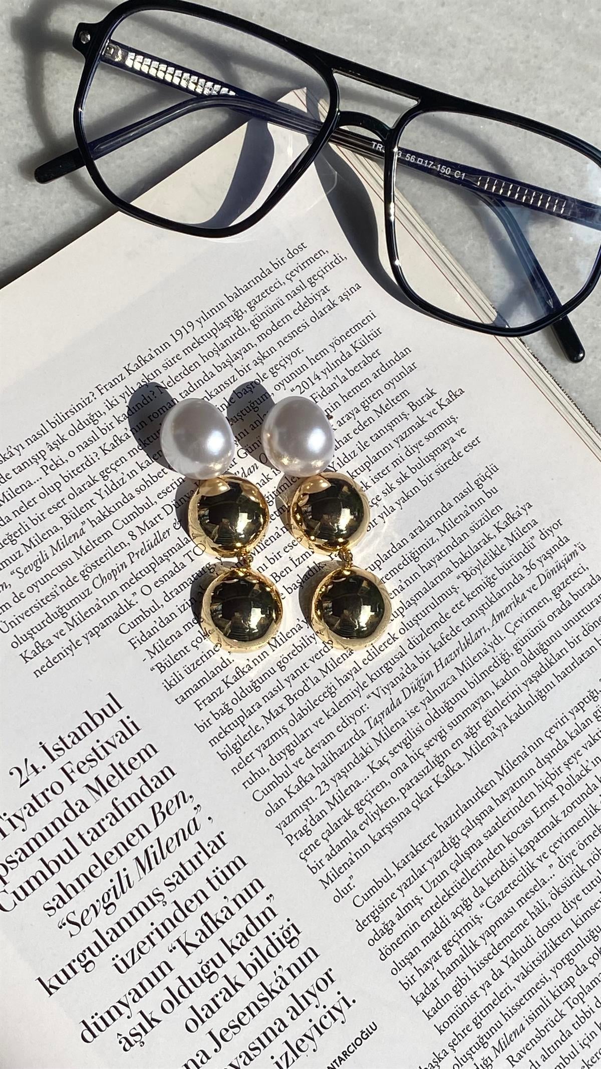 Gold İnci 3 Toplu Salkım Küpe 