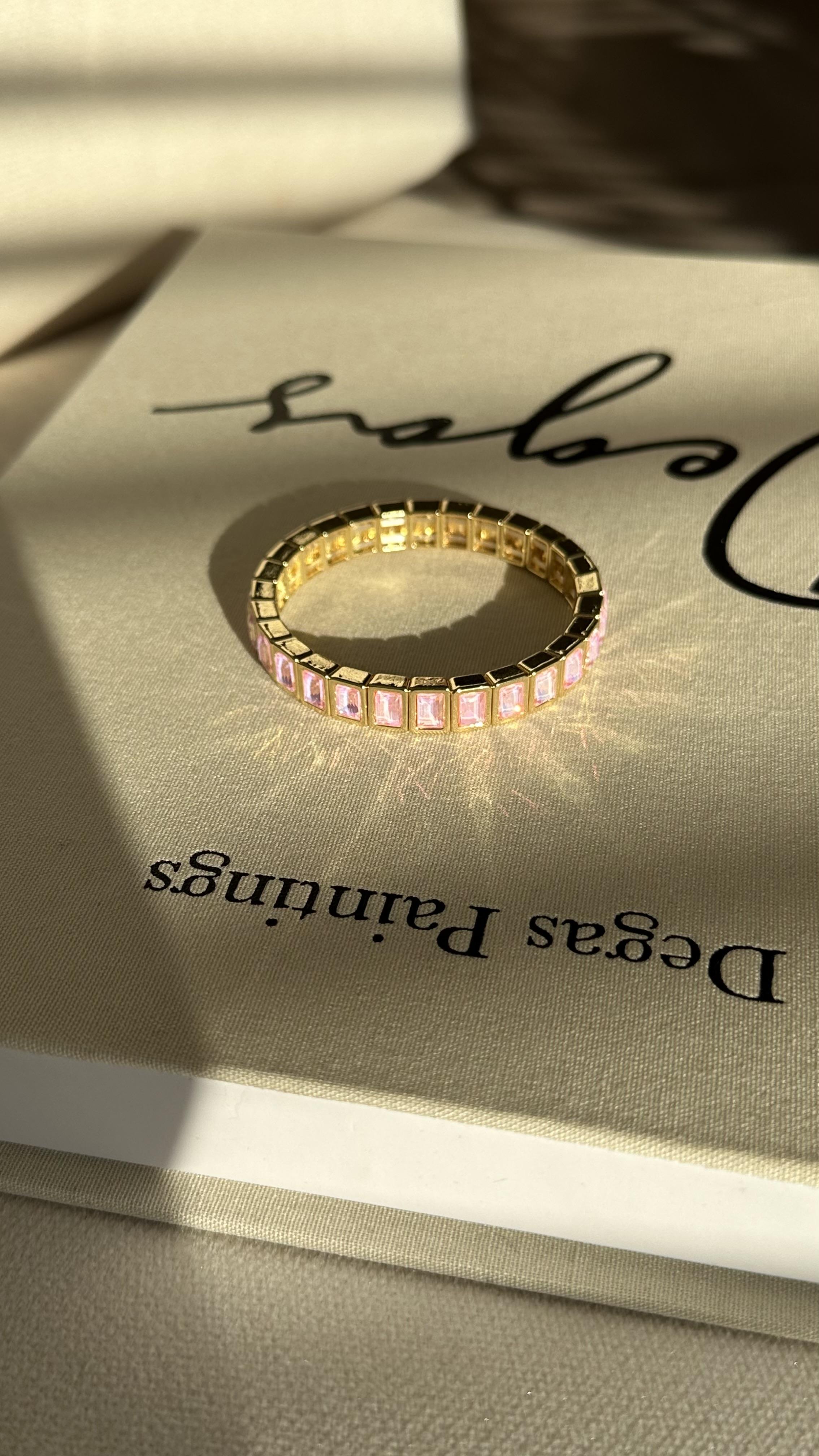 Gold Pembe Dikdörtgen Taşlı Bileklik